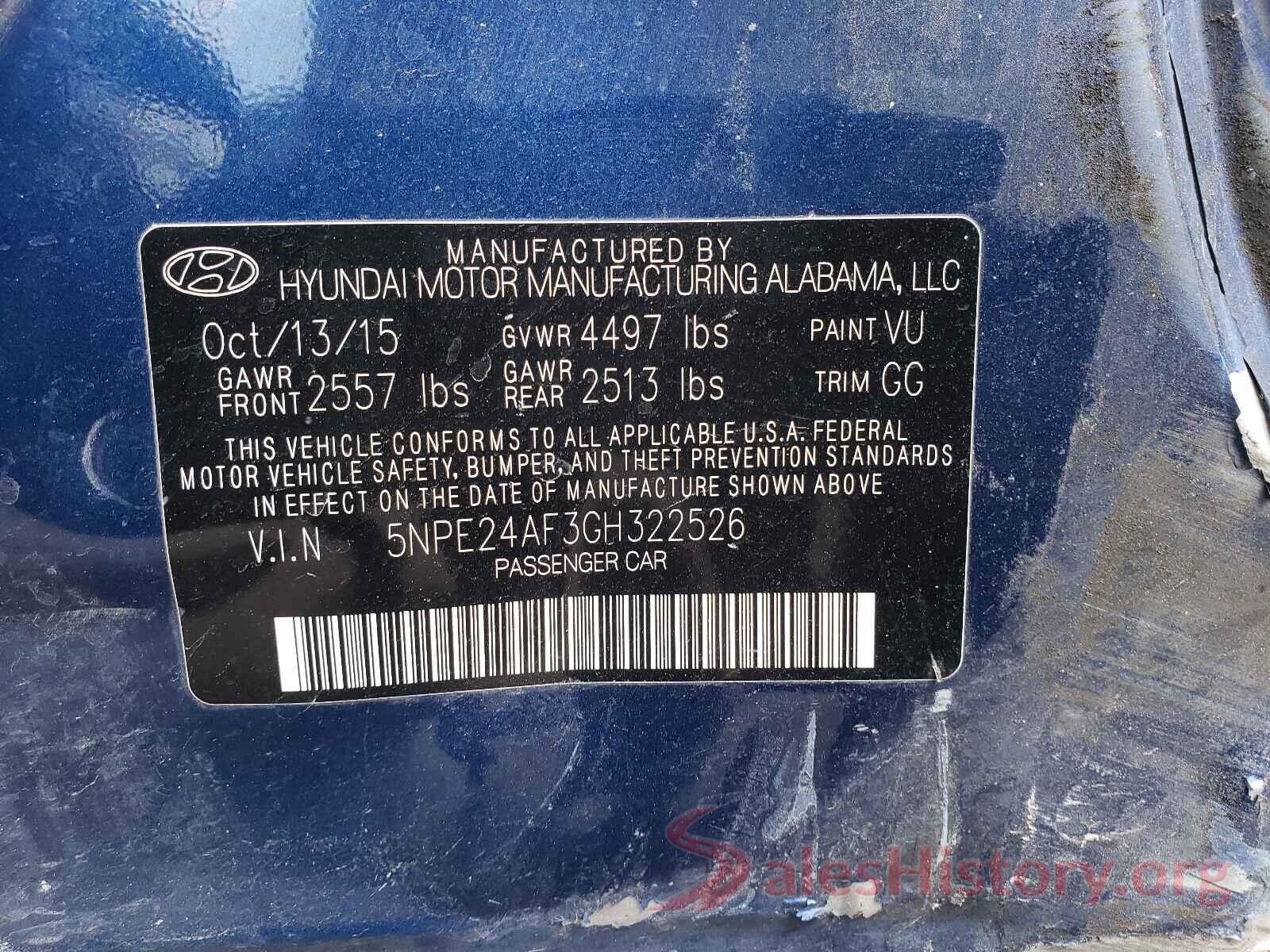 5NPE24AF3GH322526 2016 HYUNDAI SONATA