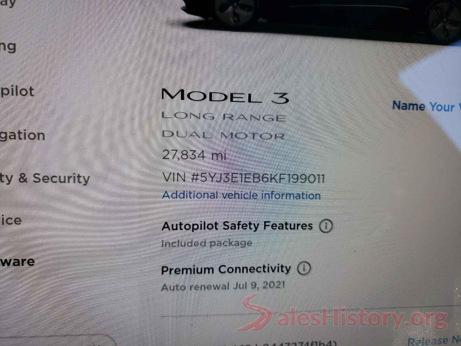 5YJ3E1EB6KF199011 2019 TESLA MODEL 3