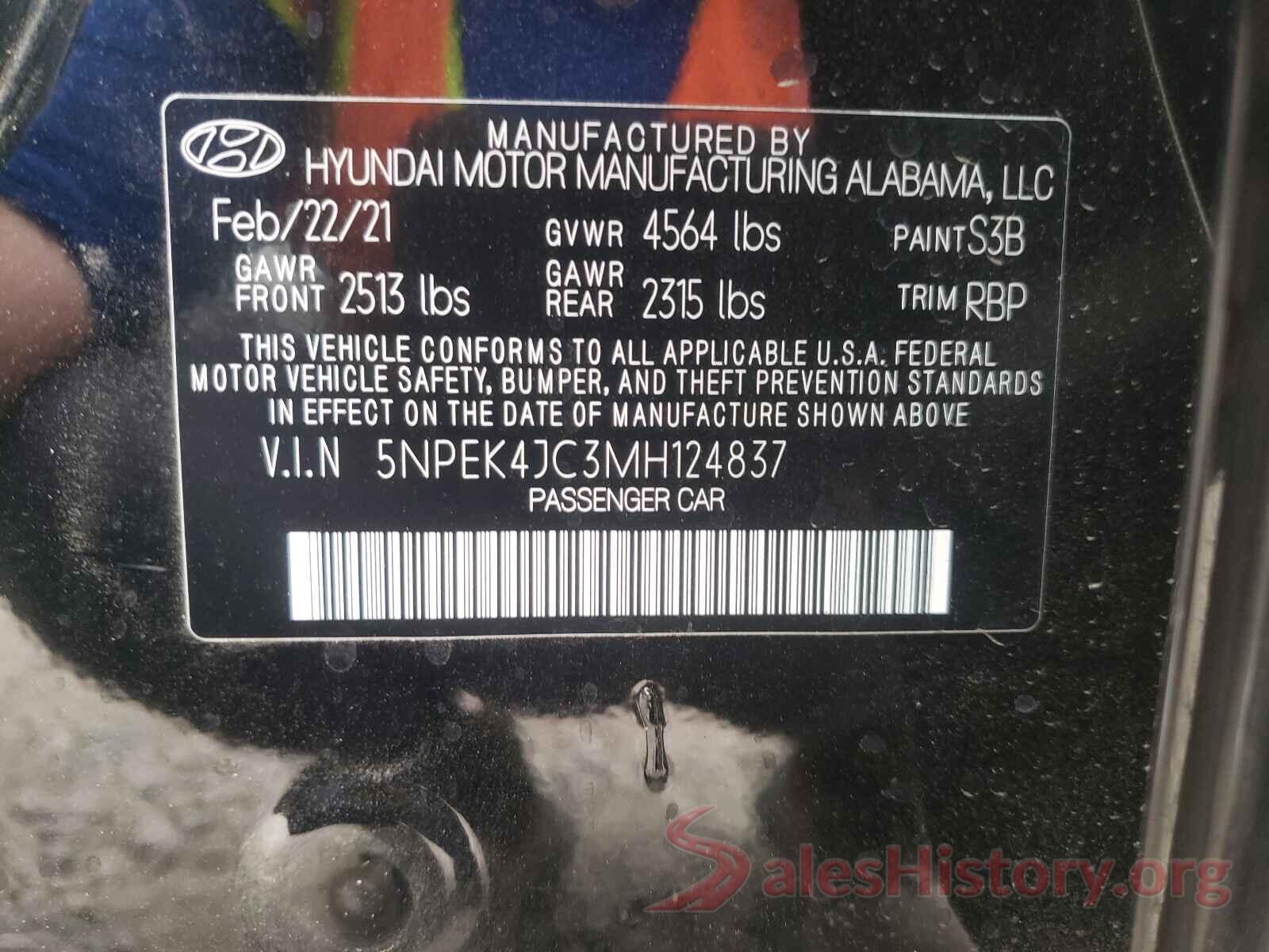 5NPEK4JC3MH124837 2021 HYUNDAI SONATA