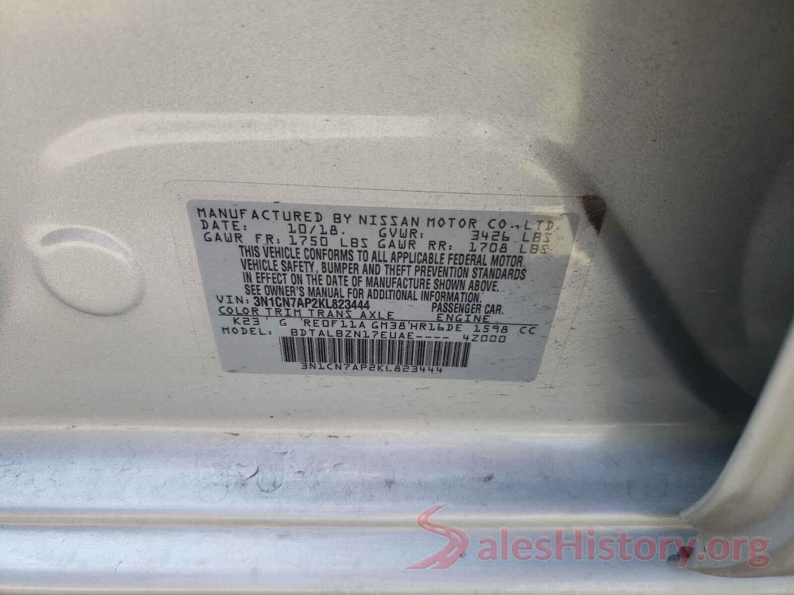 3N1CN7AP2KL823444 2019 NISSAN VERSA