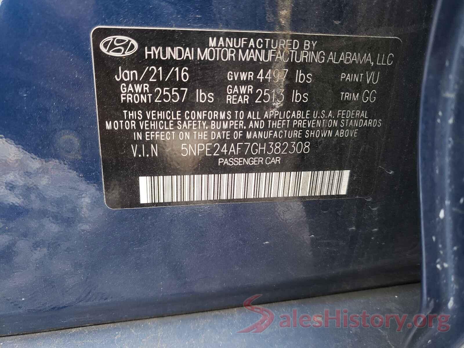 5NPE24AF7GH382308 2016 HYUNDAI SONATA