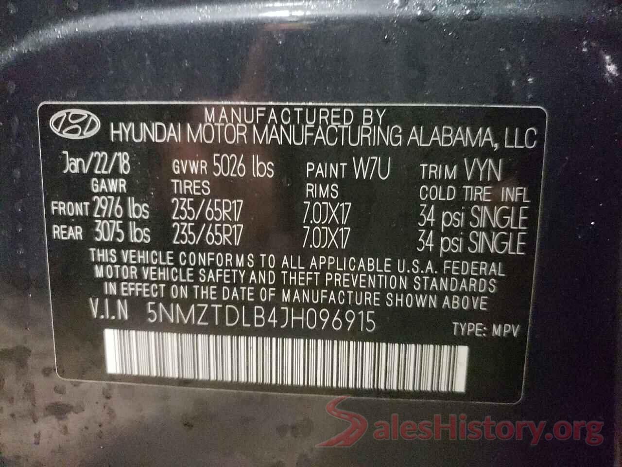 5NMZTDLB4JH096915 2018 HYUNDAI SANTA FE