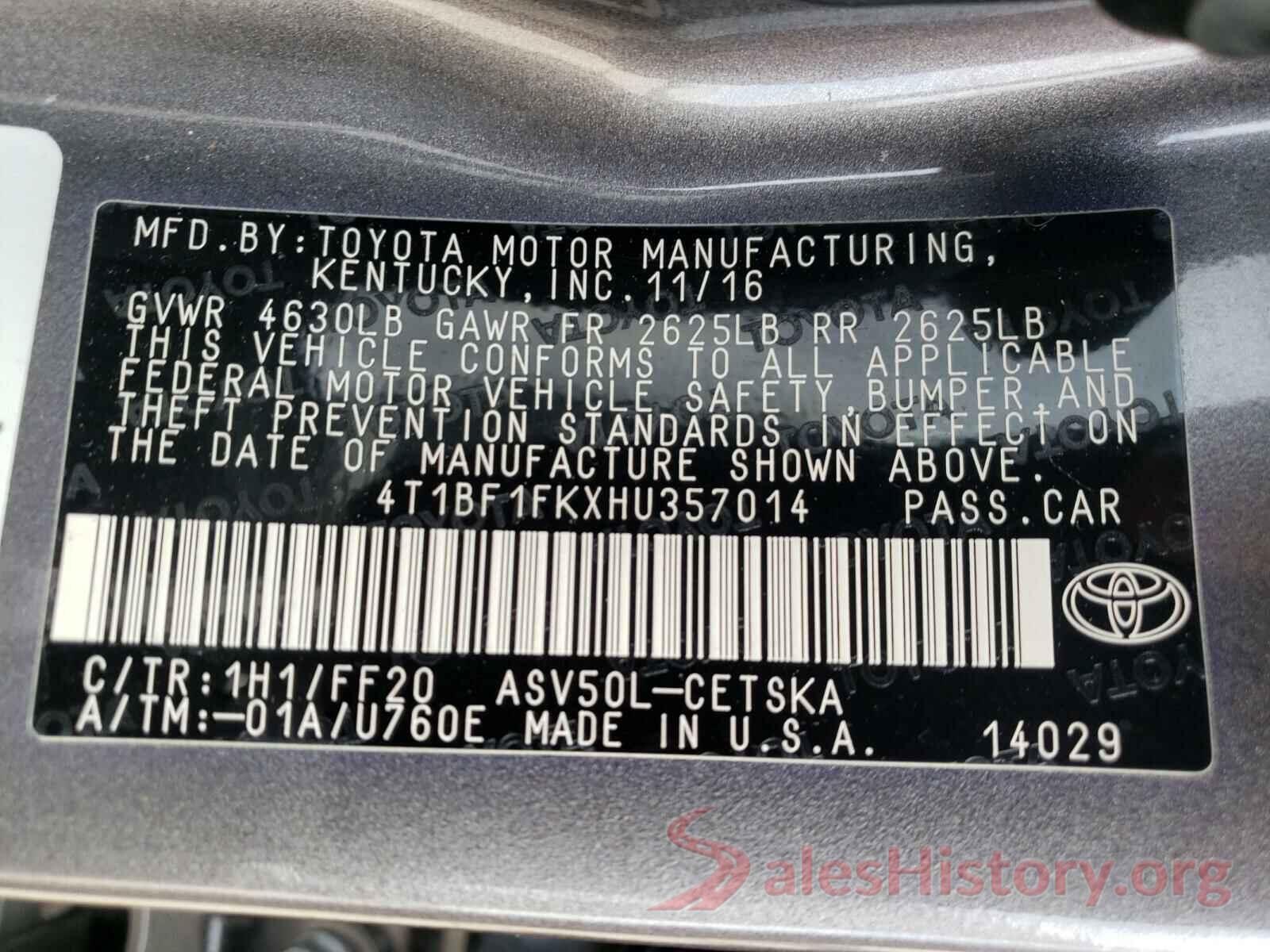 4T1BF1FKXHU357014 2017 TOYOTA CAMRY