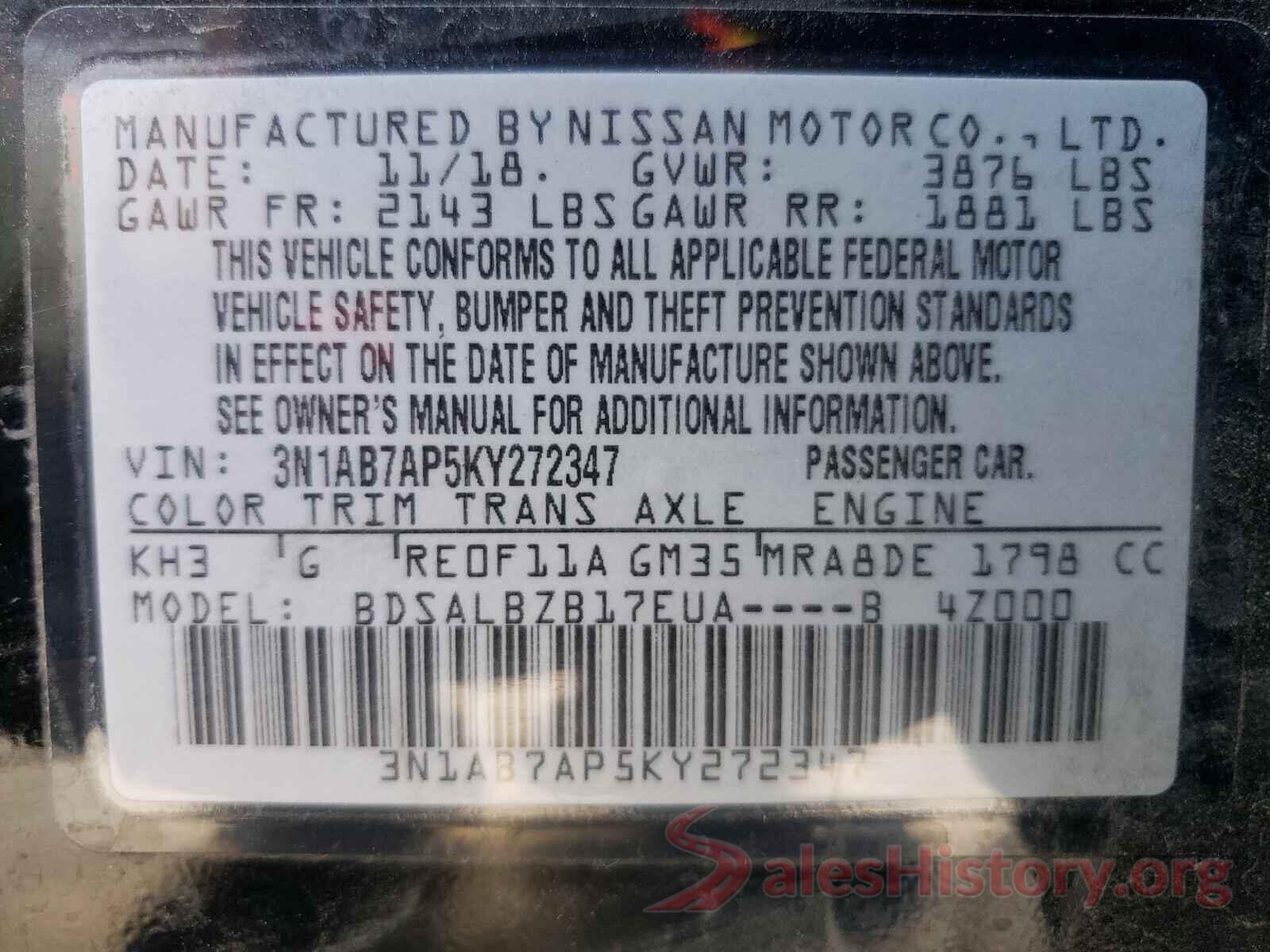 3N1AB7AP5KY272347 2019 NISSAN SENTRA