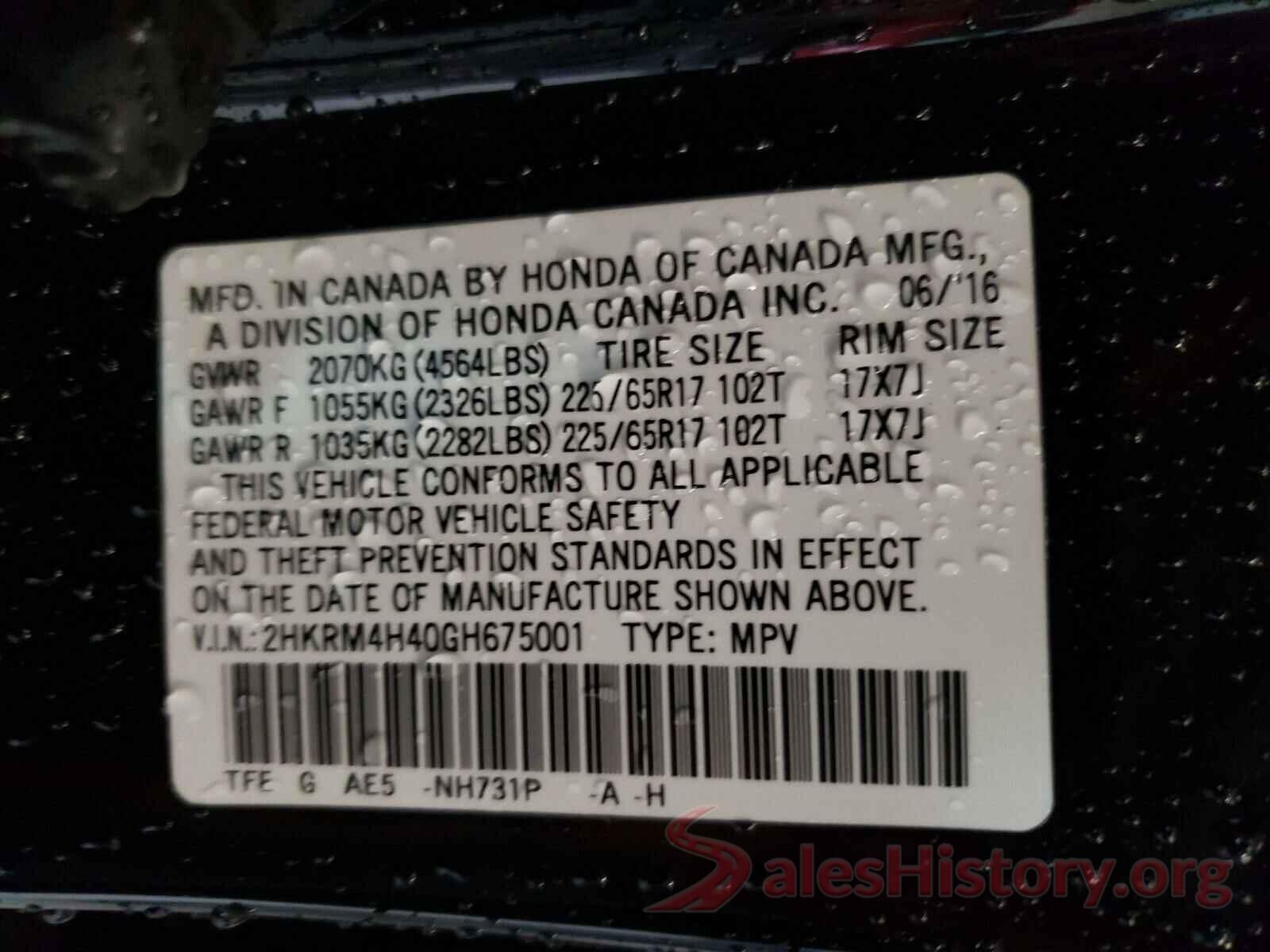 2HKRM4H40GH675001 2016 HONDA CRV