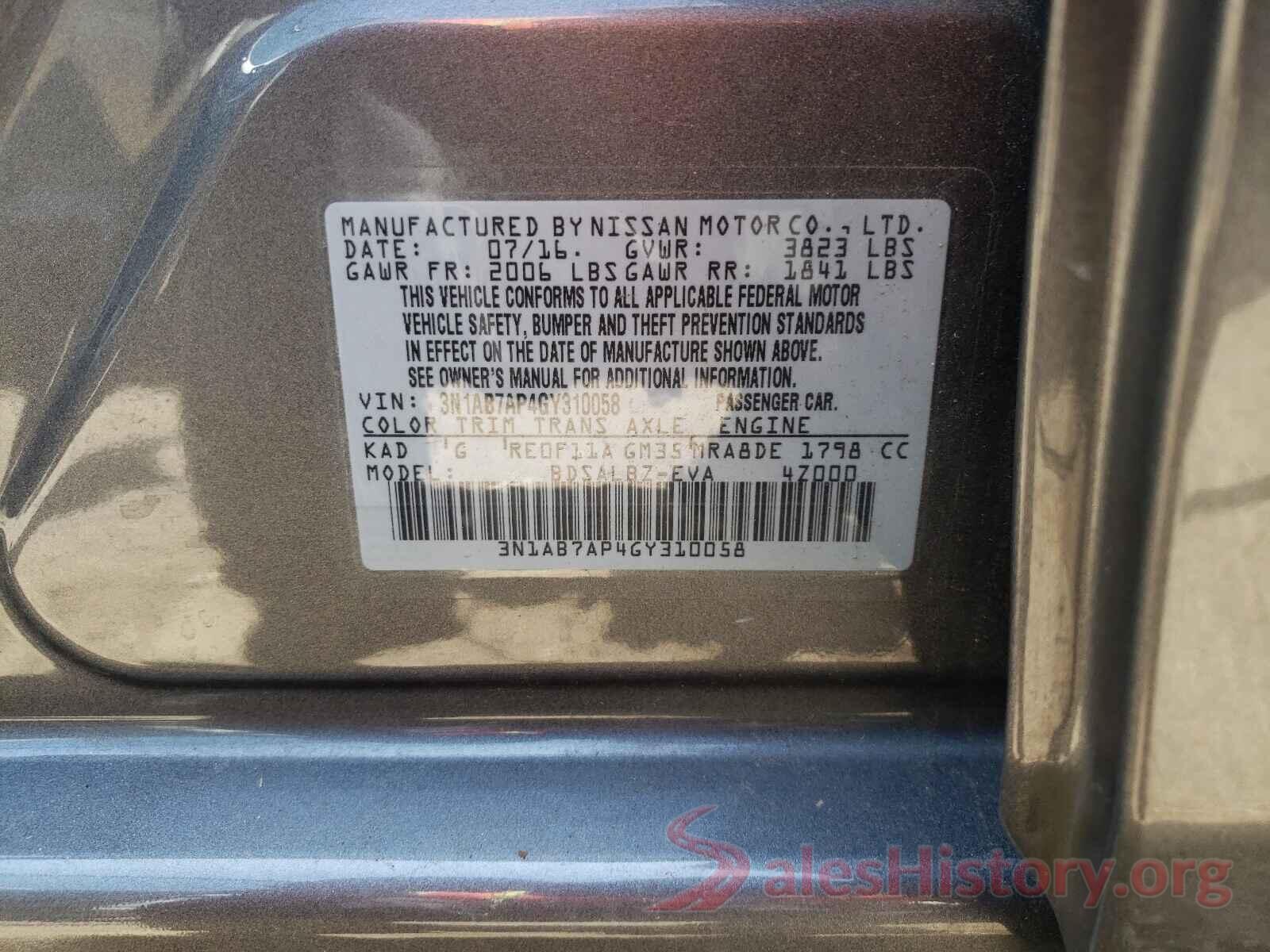 3N1AB7AP4GY310058 2016 NISSAN SENTRA