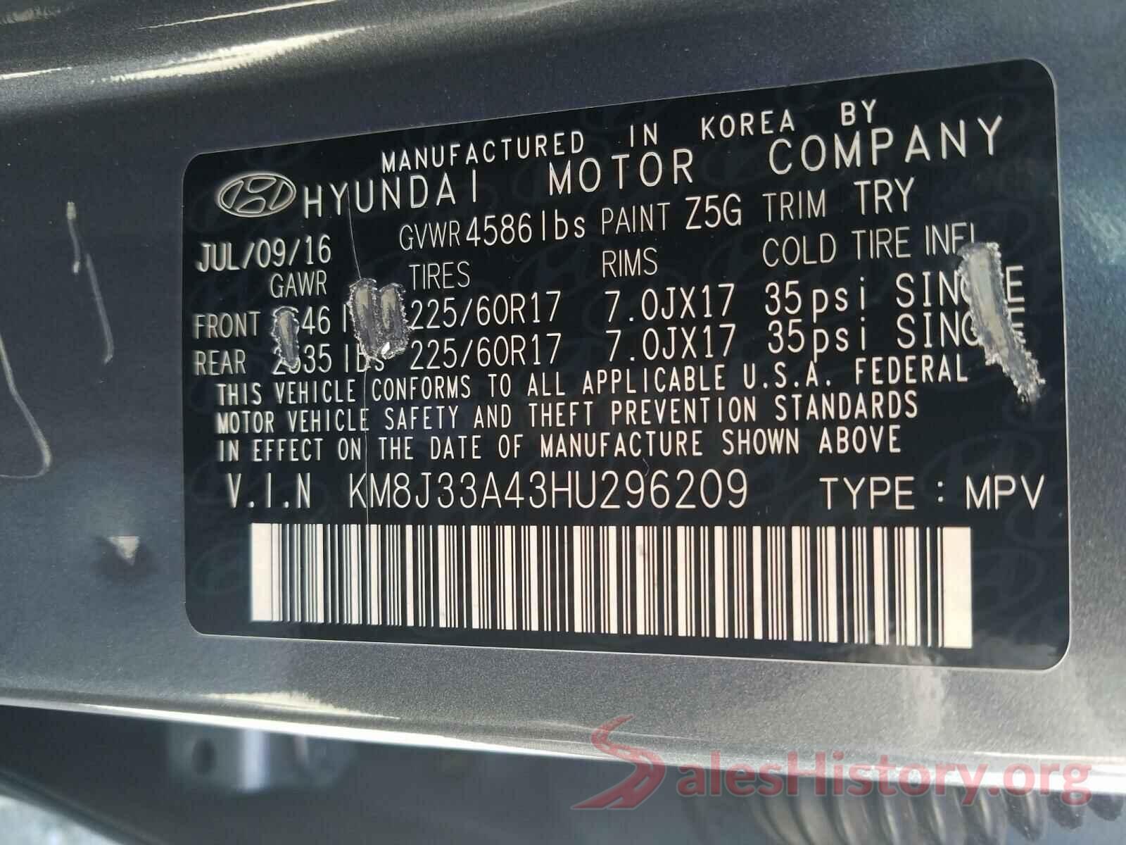 KM8J33A43HU296209 2017 HYUNDAI TUCSON