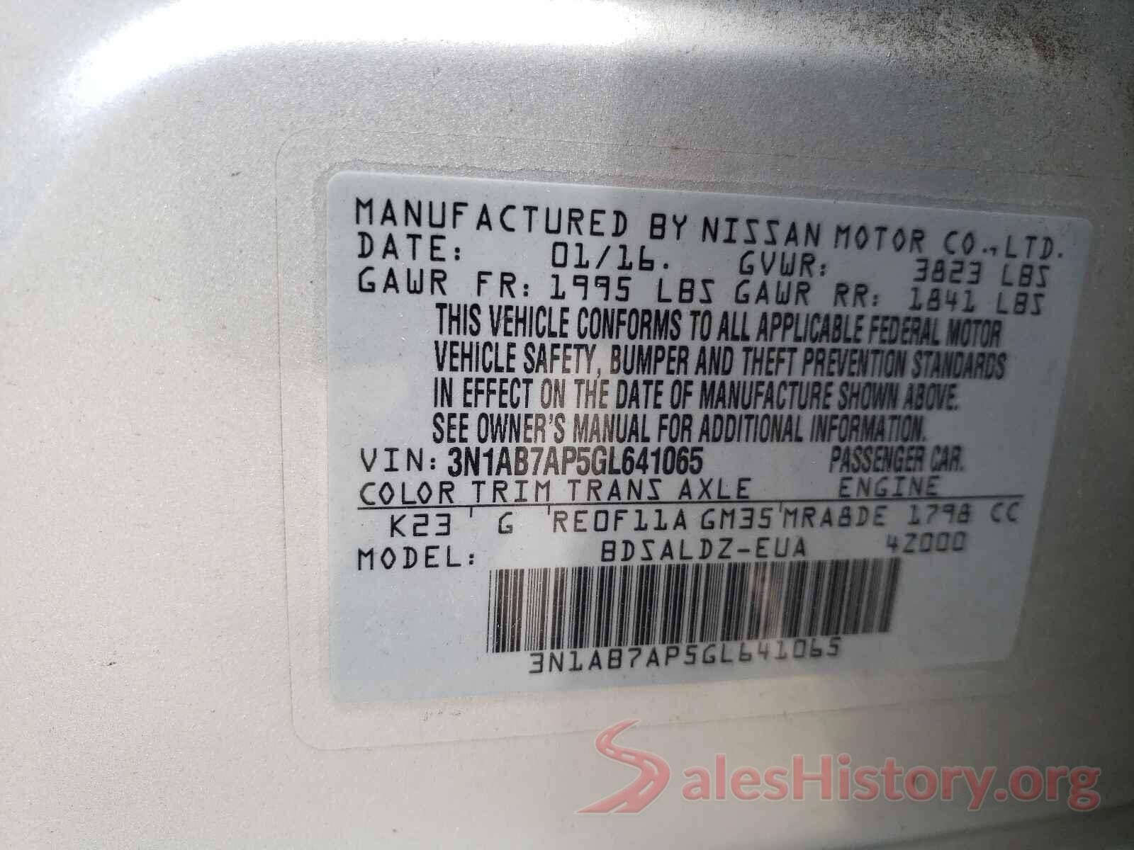 3N1AB7AP5GL641065 2016 NISSAN SENTRA