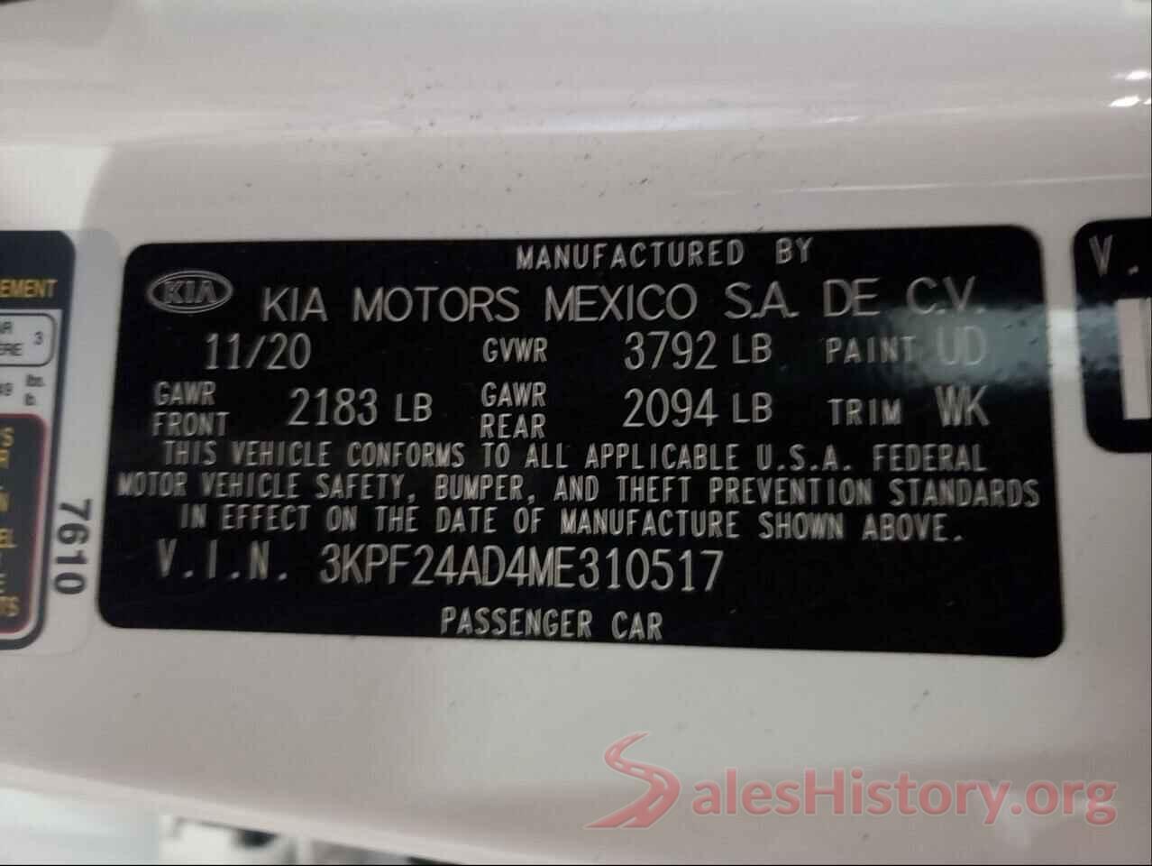 3KPF24AD4ME310517 2021 KIA FORTE