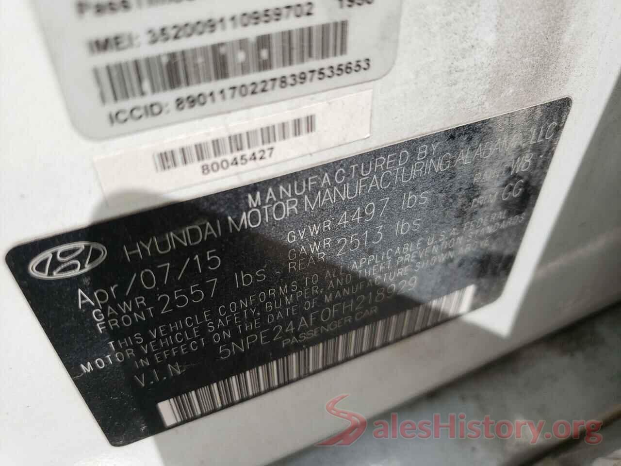 5NPE24AF0FH218929 2015 HYUNDAI SONATA