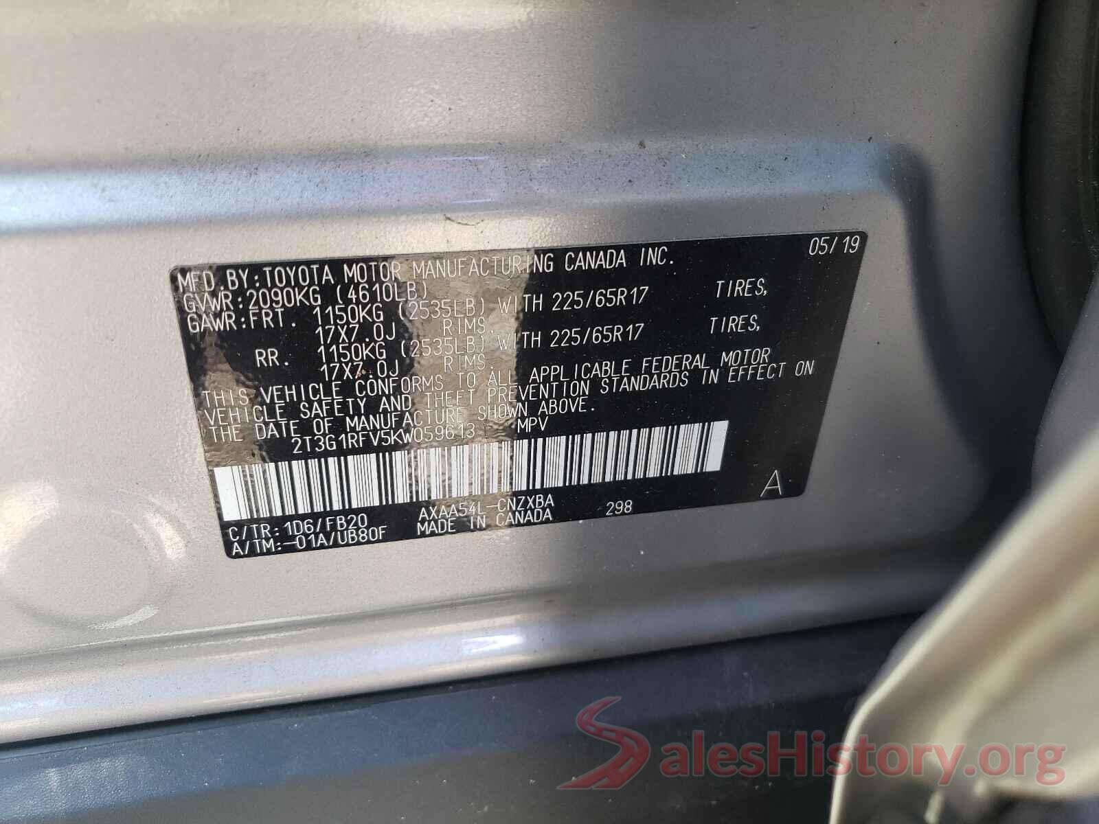 2T3G1RFV5KW059613 2019 TOYOTA RAV4