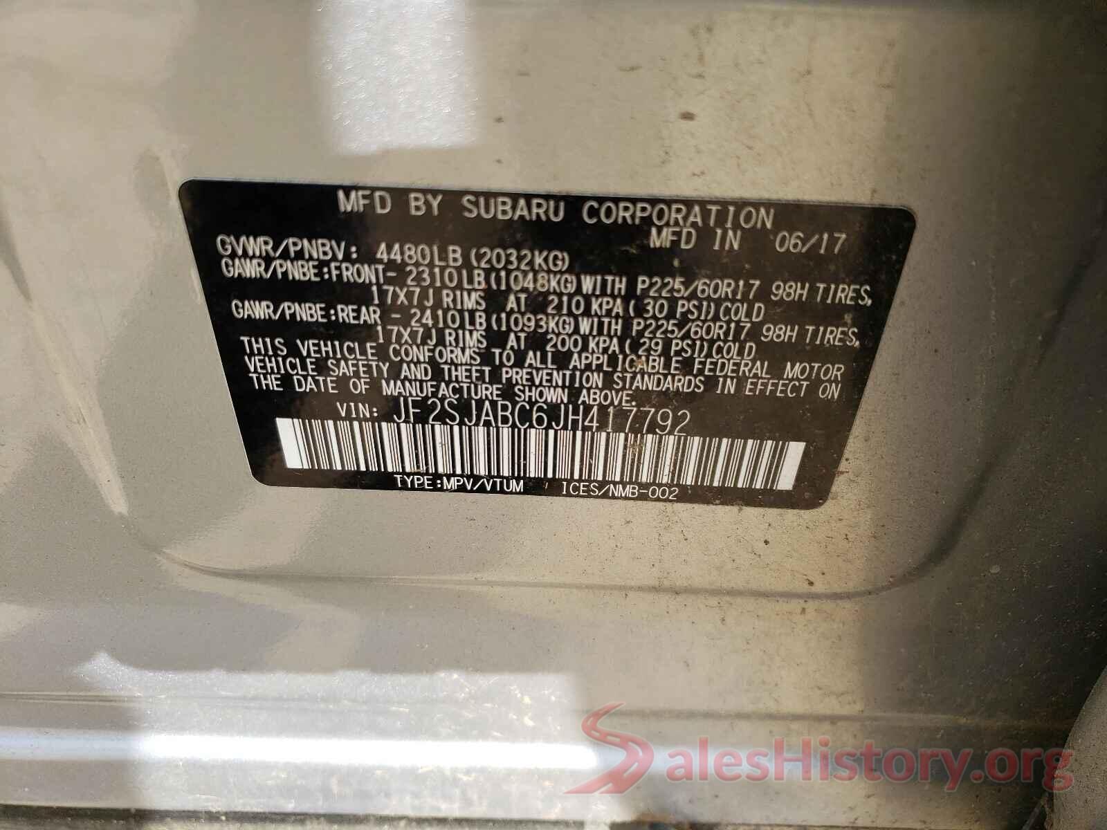 JF2SJABC6JH417792 2018 SUBARU FORESTER