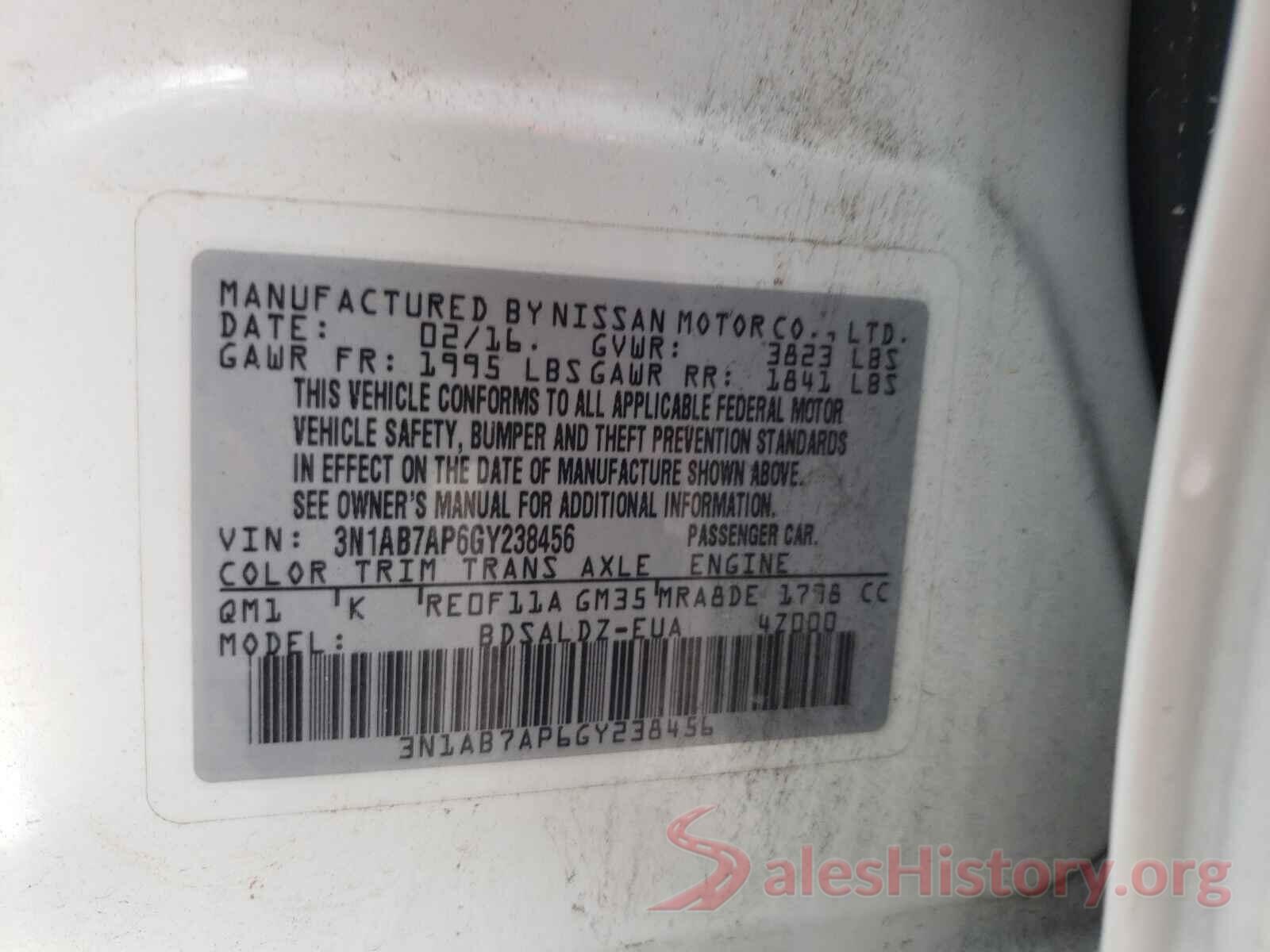 3N1AB7AP6GY238456 2016 NISSAN SENTRA