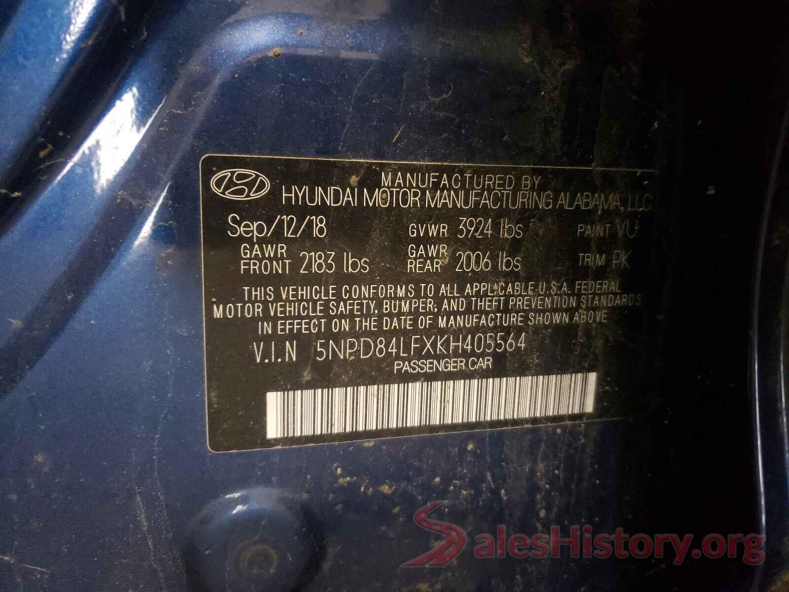 5NPD84LFXKH405564 2019 HYUNDAI ELANTRA