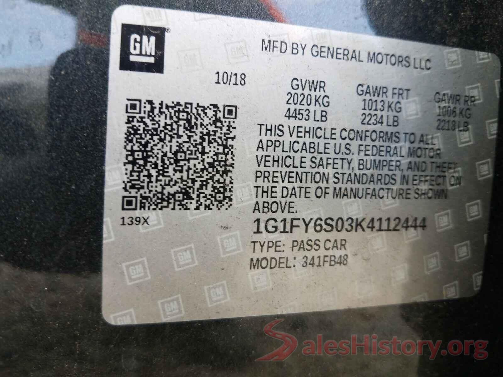 1G1FY6S03K4112444 2019 CHEVROLET BOLT