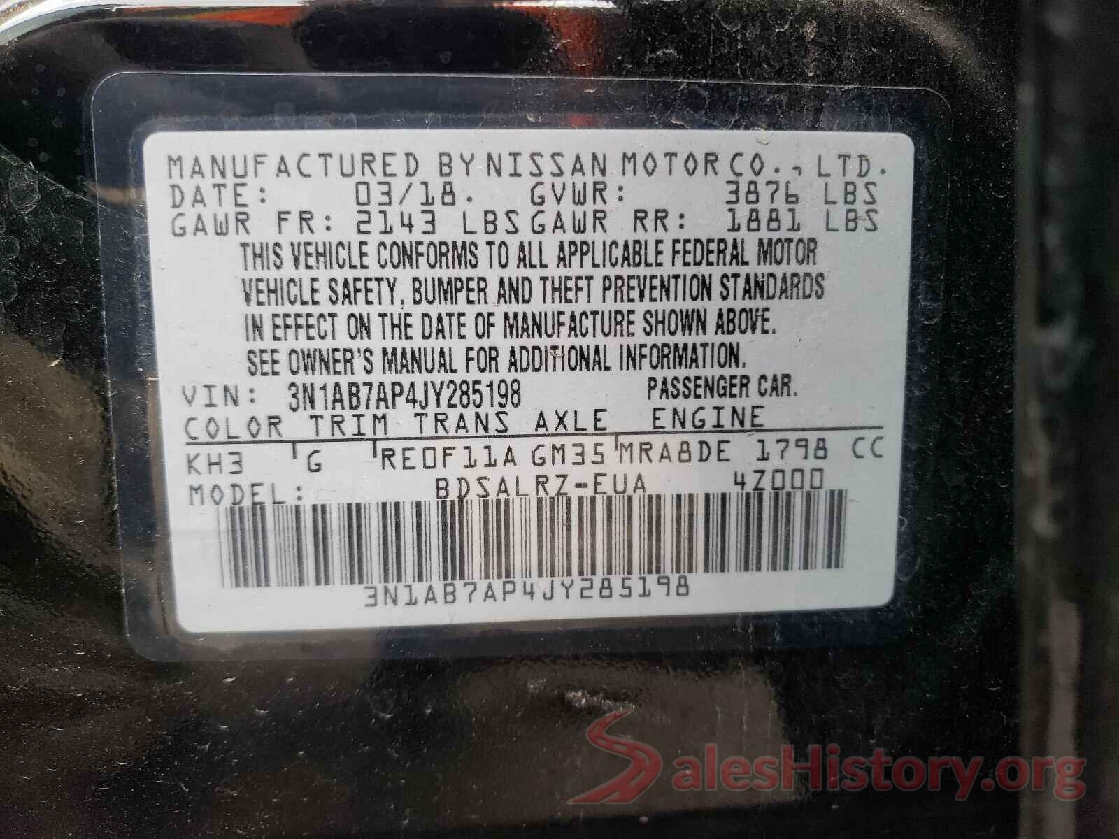 3N1AB7AP4JY285198 2018 NISSAN SENTRA