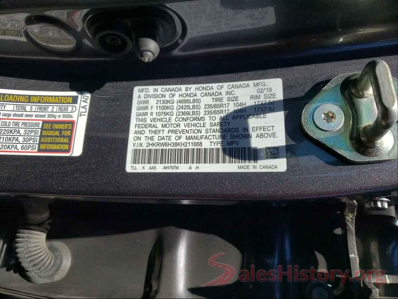 2HKRW6H38KH211668 2019 HONDA CRV