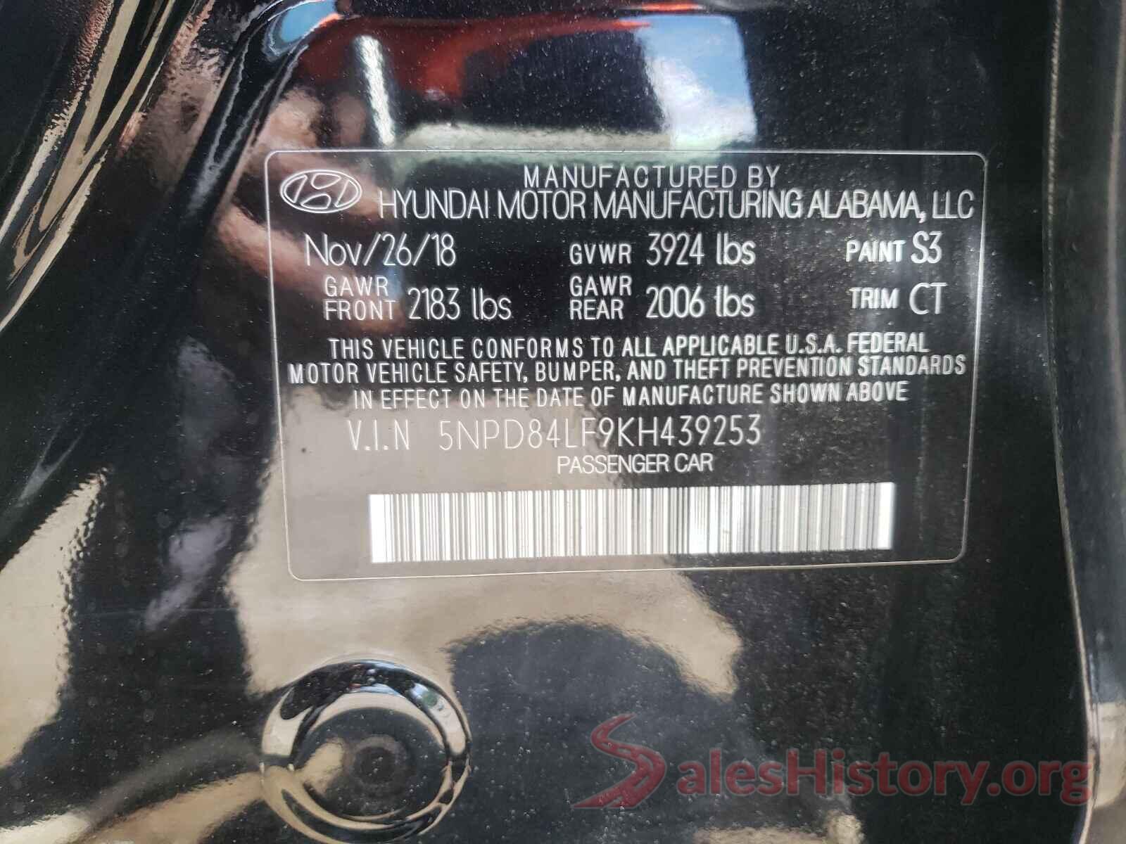 5NPD84LF9KH439253 2019 HYUNDAI ELANTRA