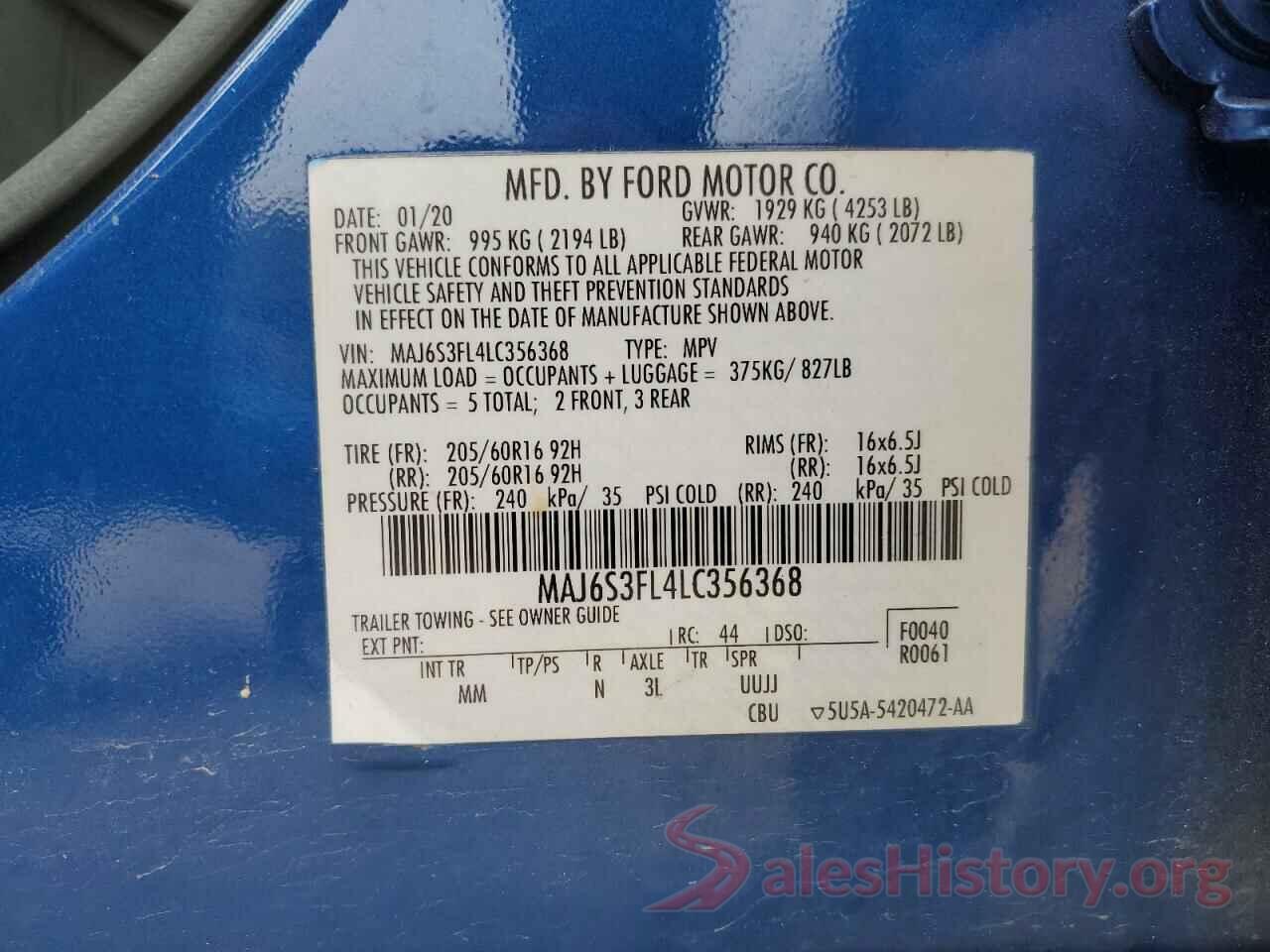 MAJ6S3FL4LC356368 2020 FORD ECOSPORT