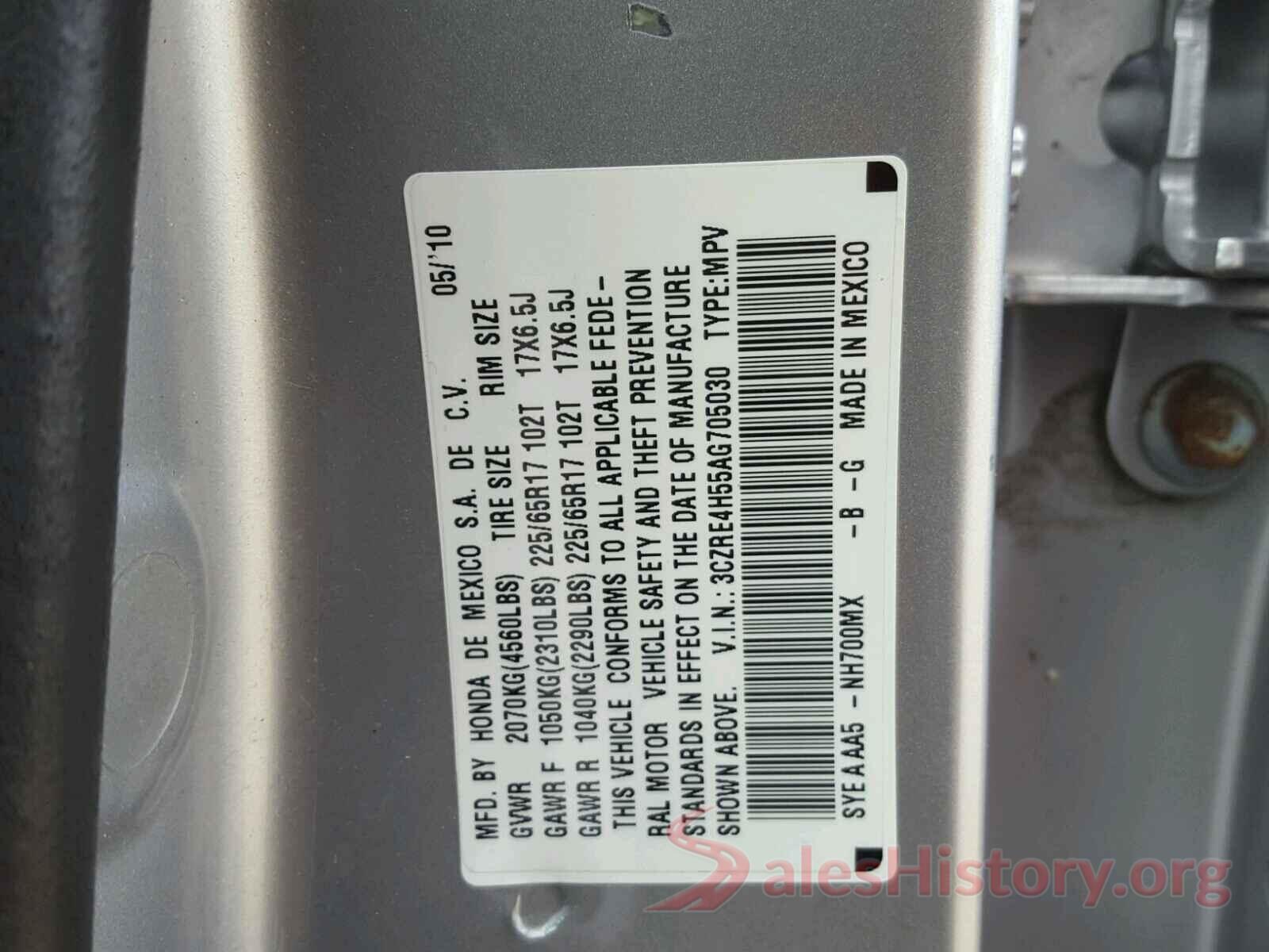 3CZRE4H55AG705030 2010 HONDA CR-V EX