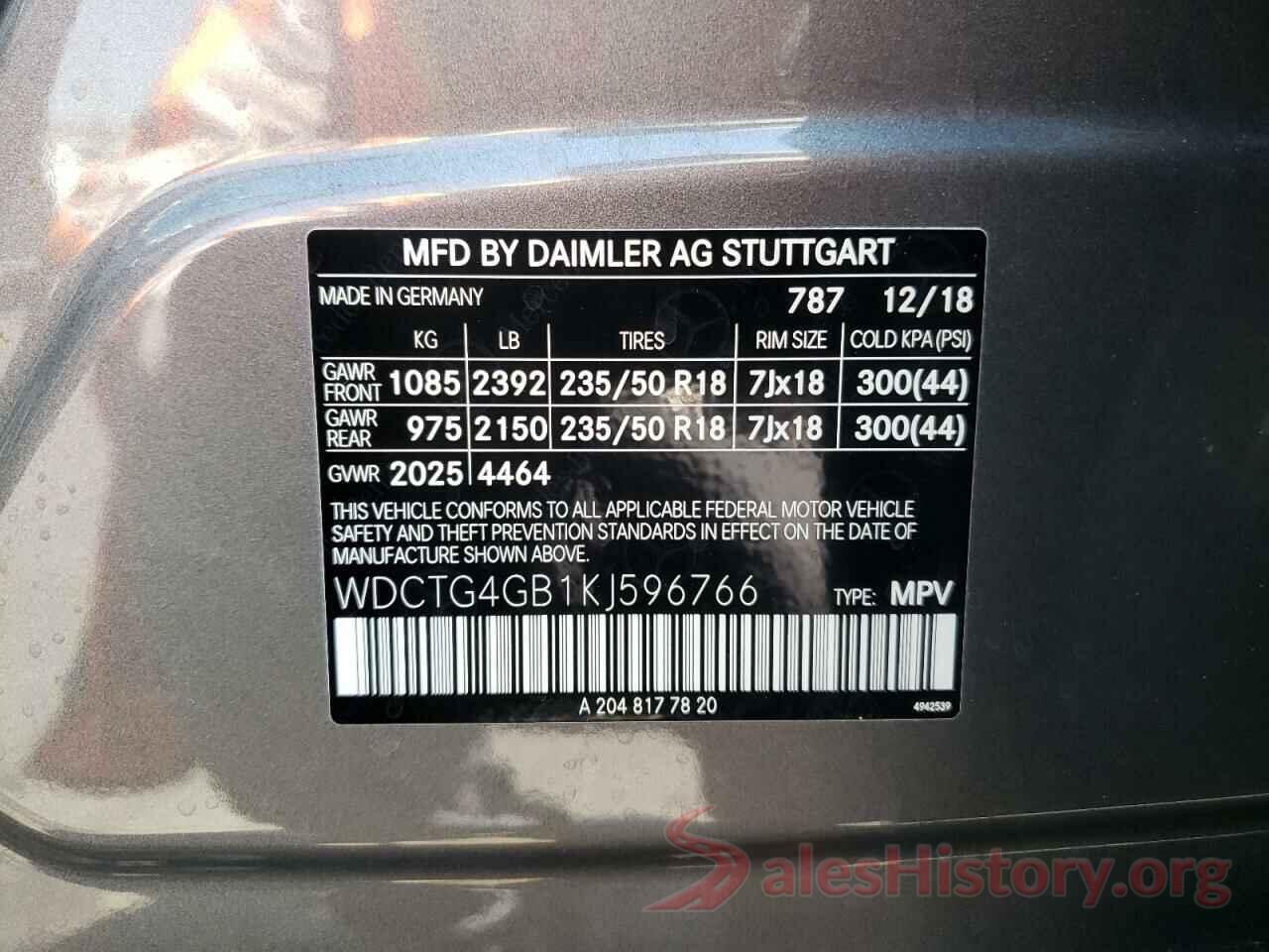 WDCTG4GB1KJ596766 2019 MERCEDES-BENZ GLA-CLASS