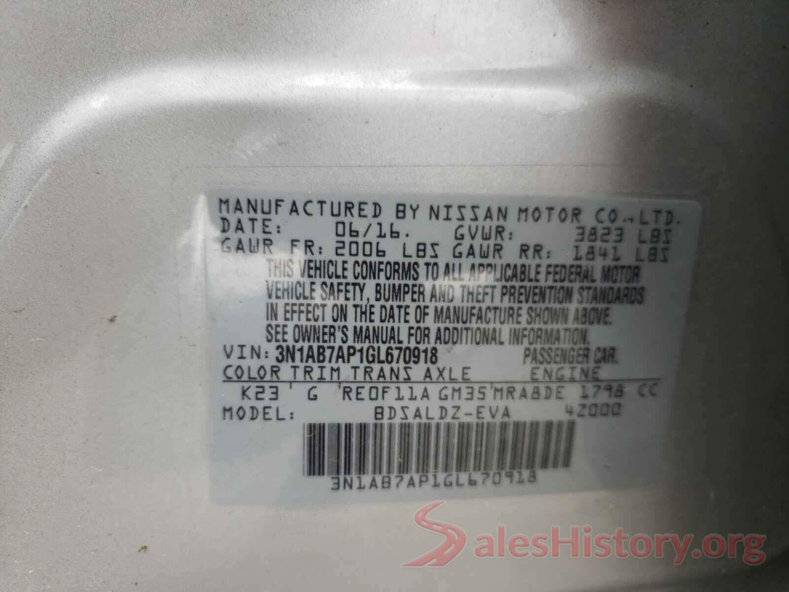 3N1AB7AP1GL670918 2016 NISSAN SENTRA