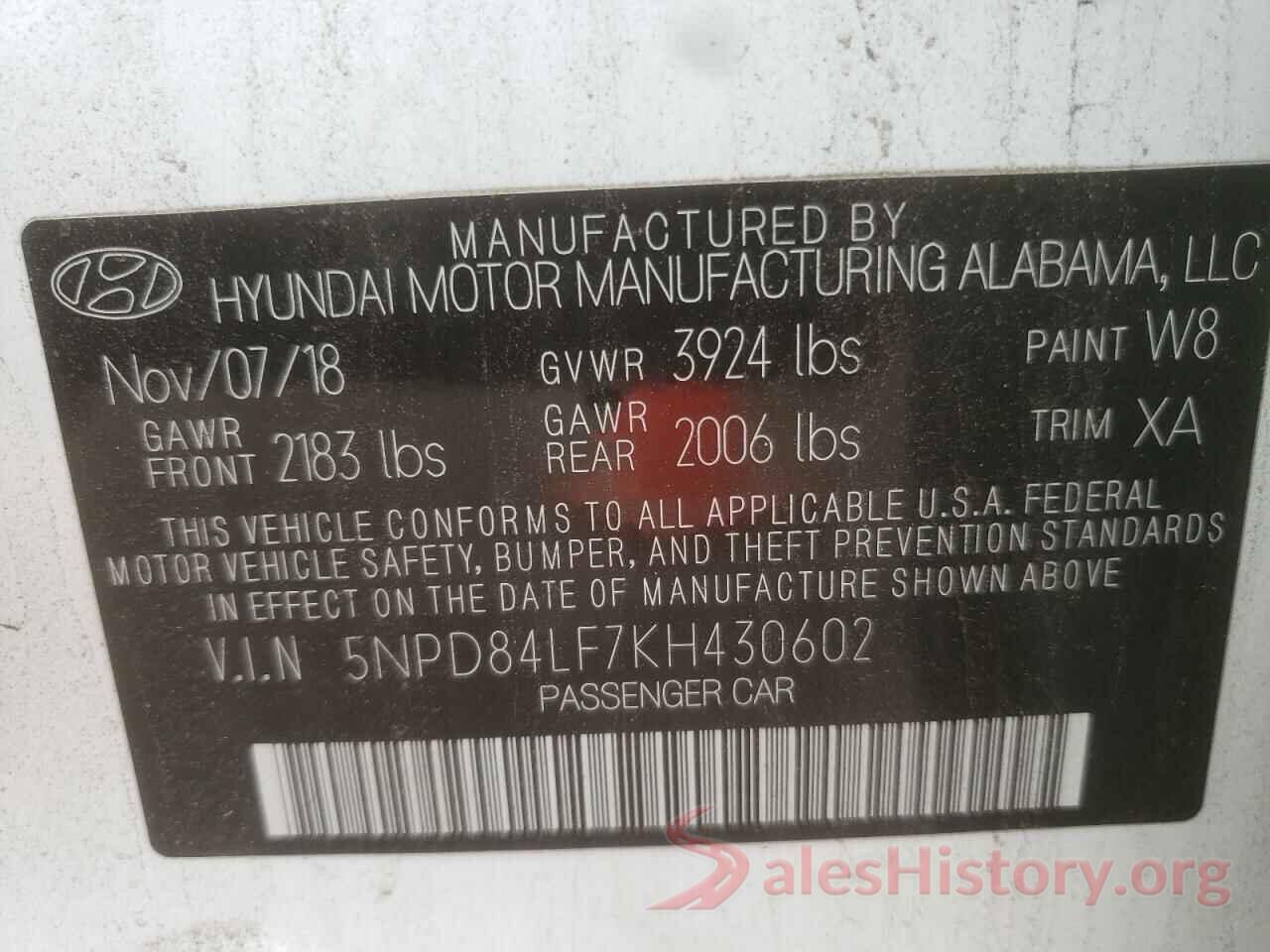 5NPD84LF7KH430602 2019 HYUNDAI ELANTRA