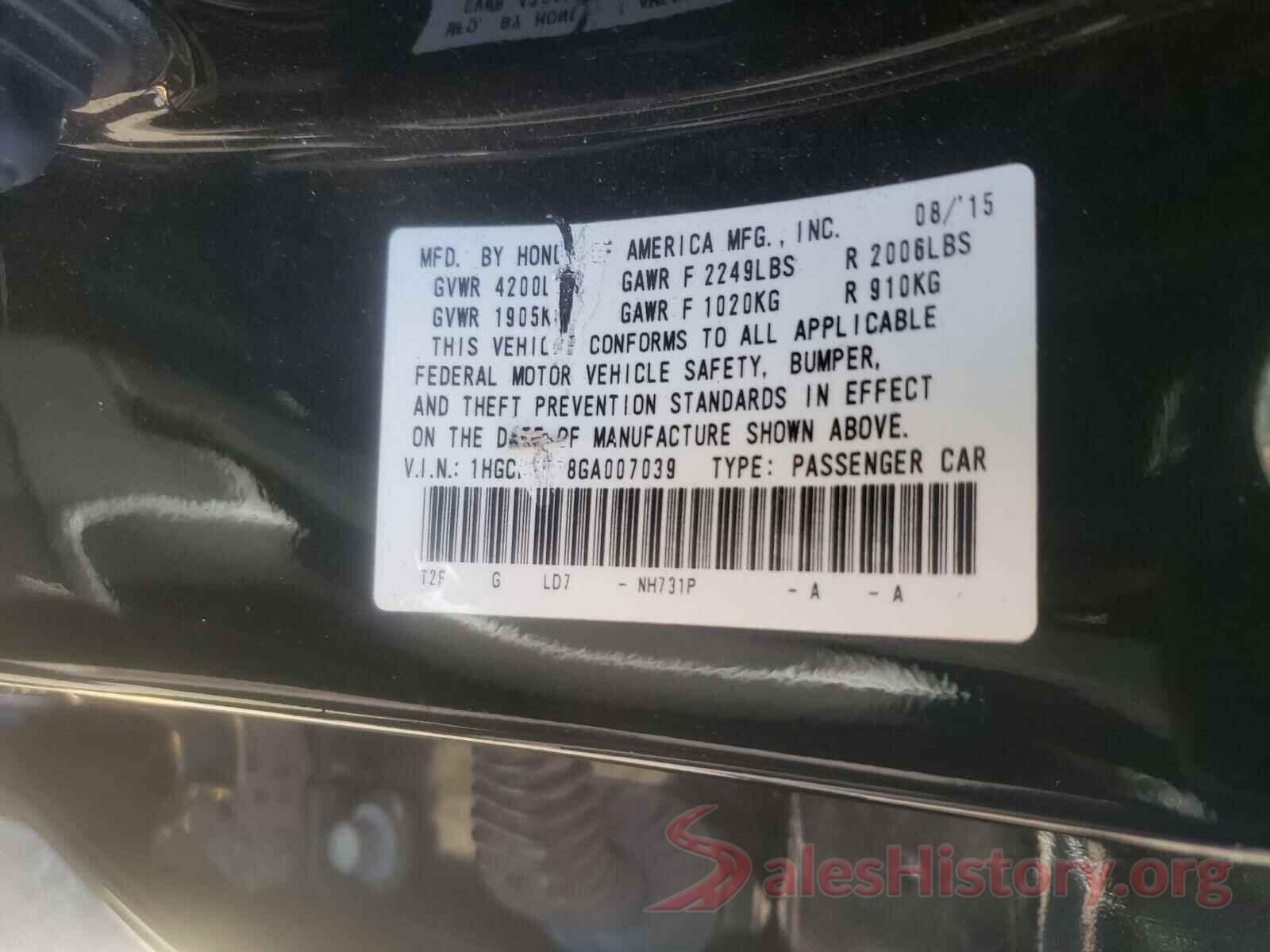 1HGCR2F38GA007039 2016 HONDA ACCORD