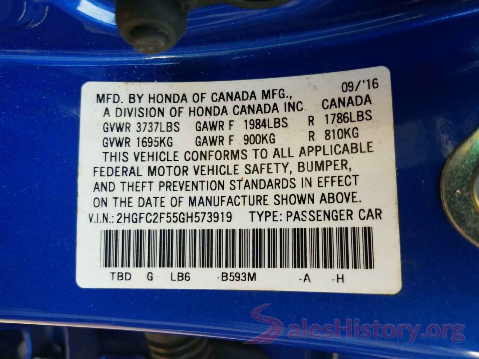 2HGFC2F55GH573919 2016 HONDA CIVIC