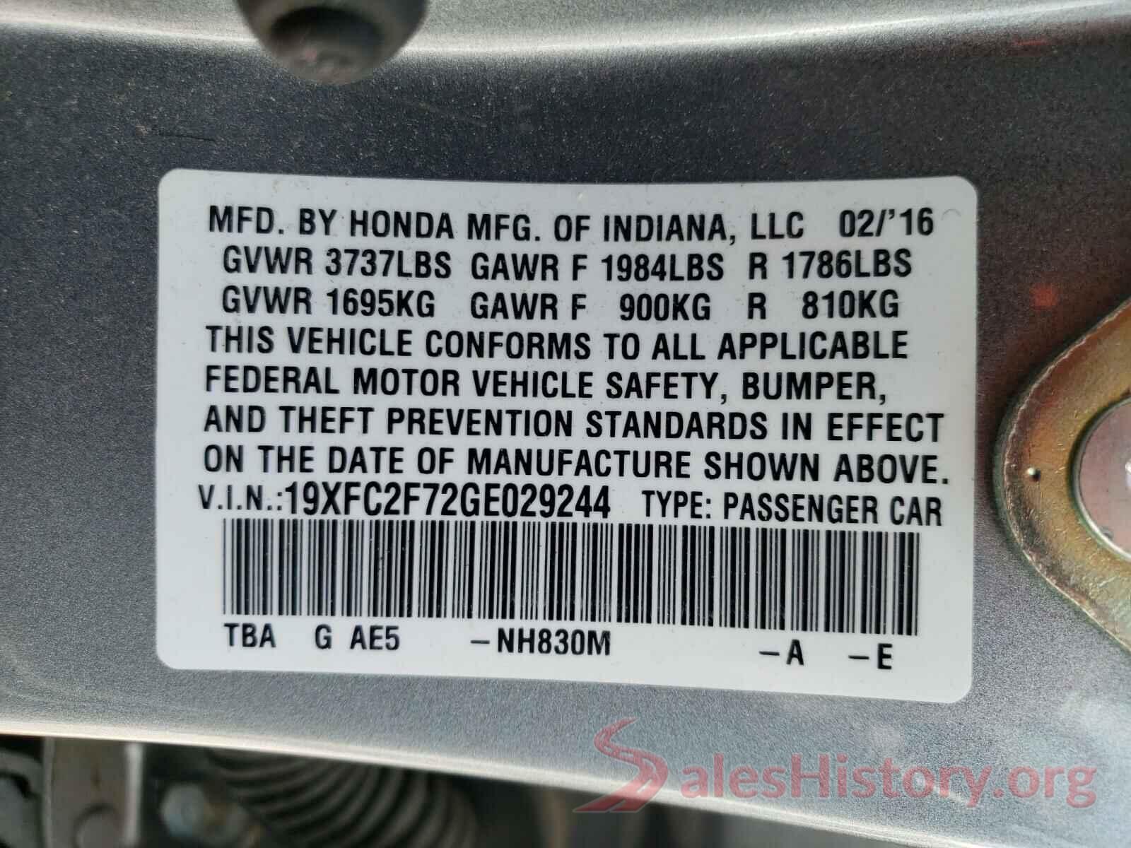 19XFC2F72GE029244 2016 HONDA CIVIC