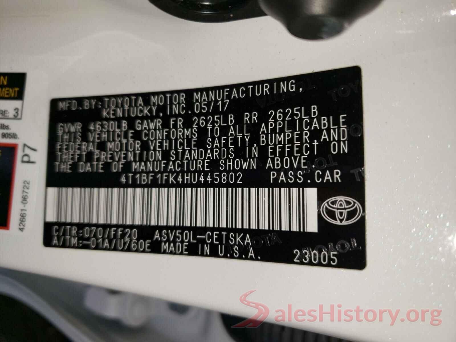 4T1BF1FK4HU445802 2017 TOYOTA CAMRY