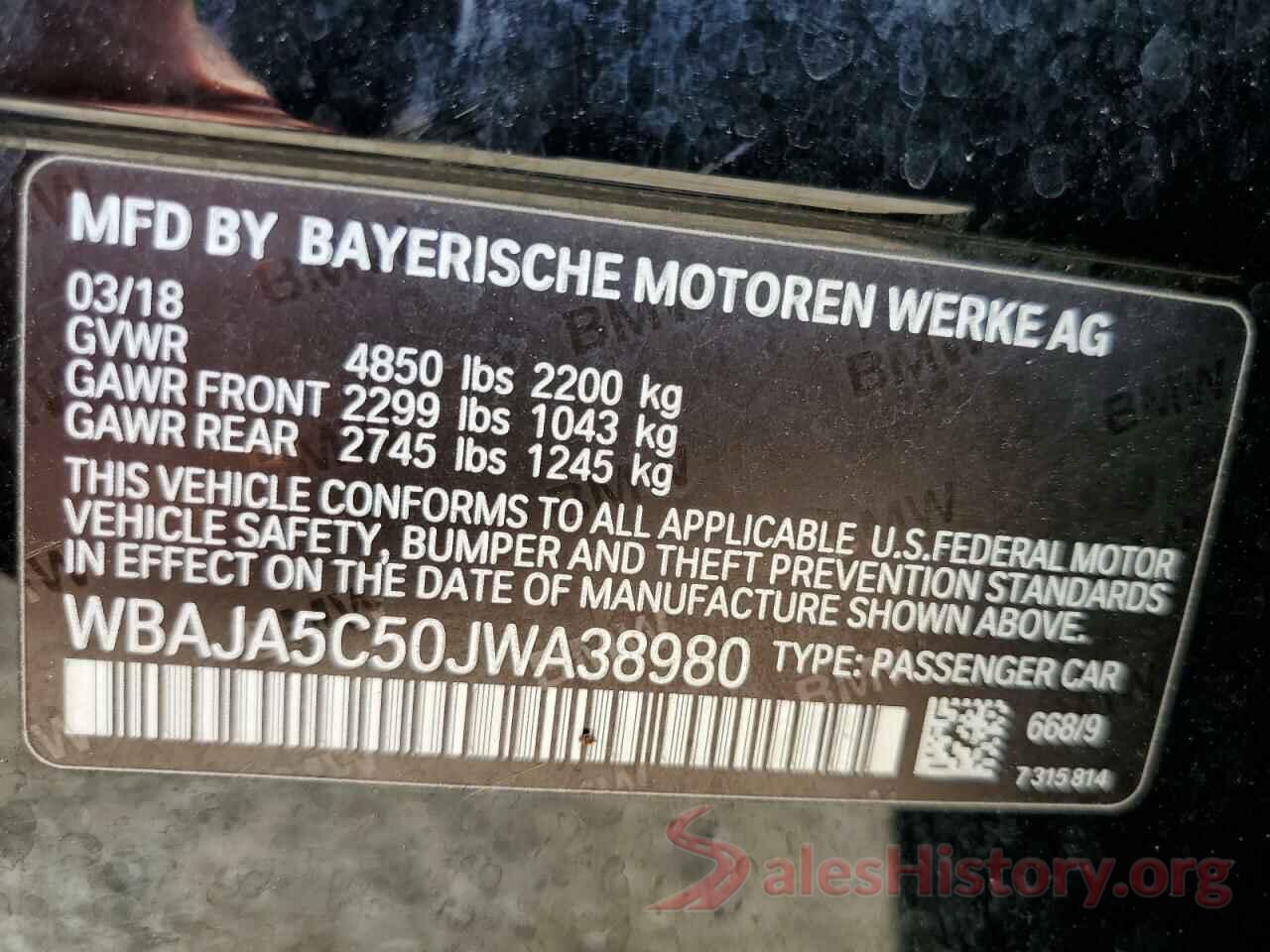 WBAJA5C50JWA38980 2018 BMW 5 SERIES