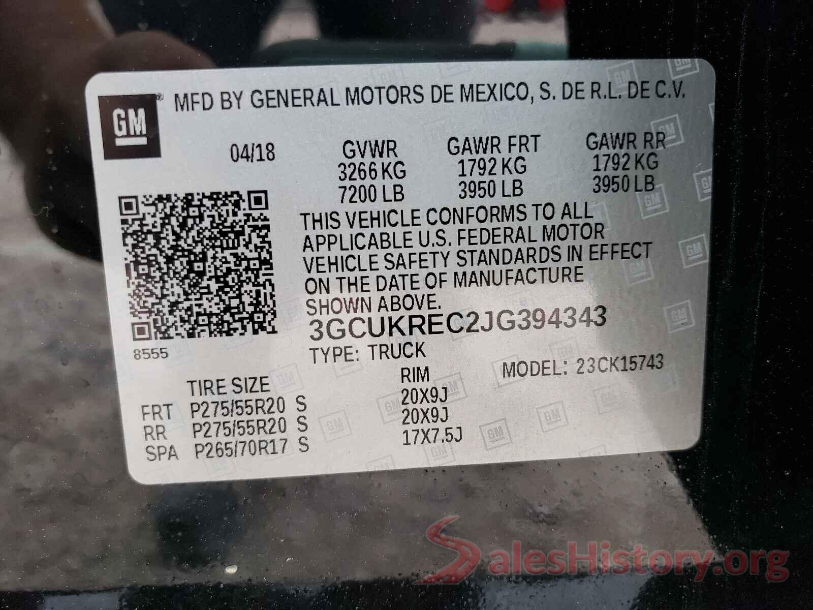 3GCUKREC2JG394343 2018 CHEVROLET SILVERADO