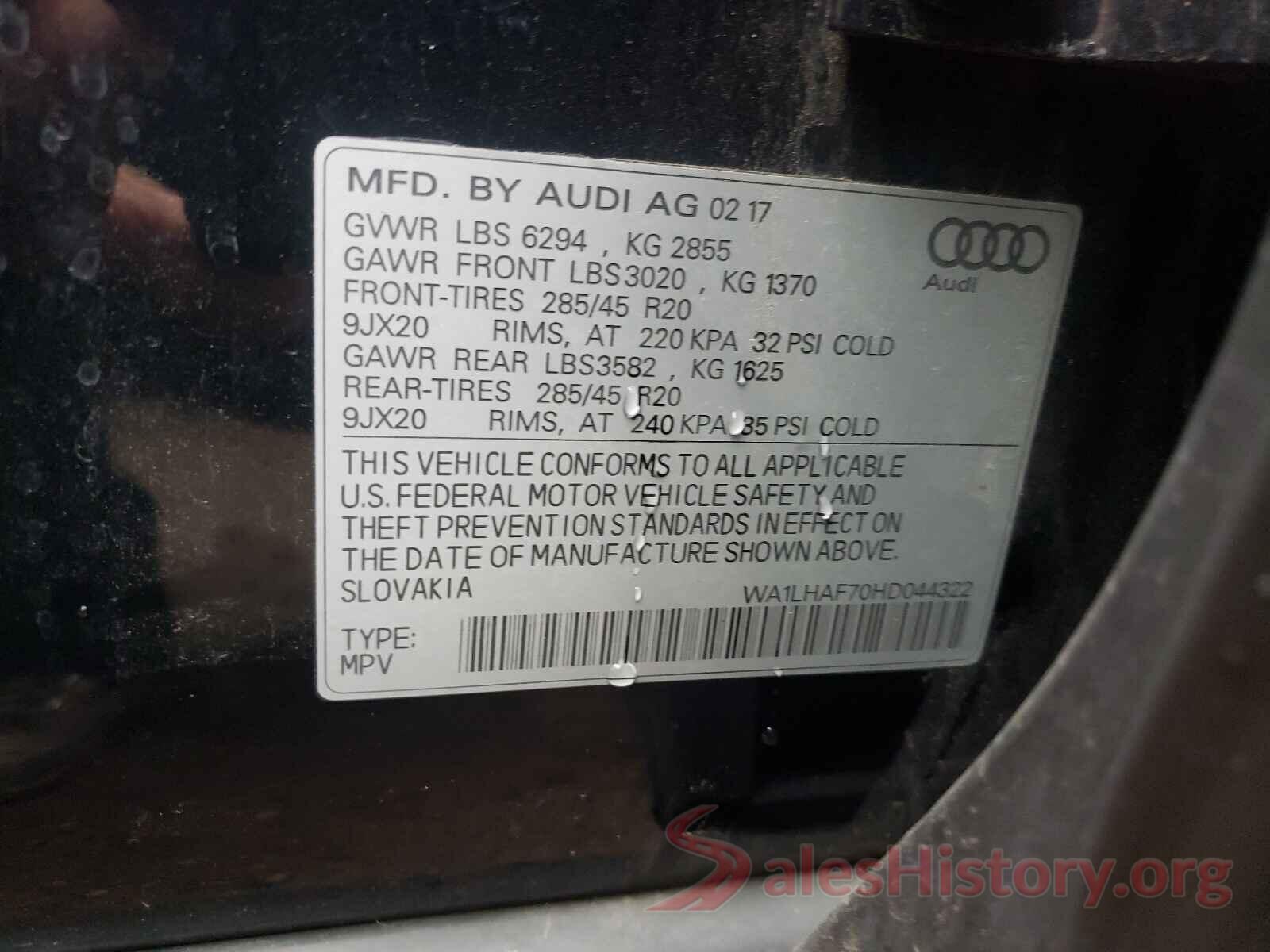 WA1LHAF70HD044322 2017 AUDI Q7