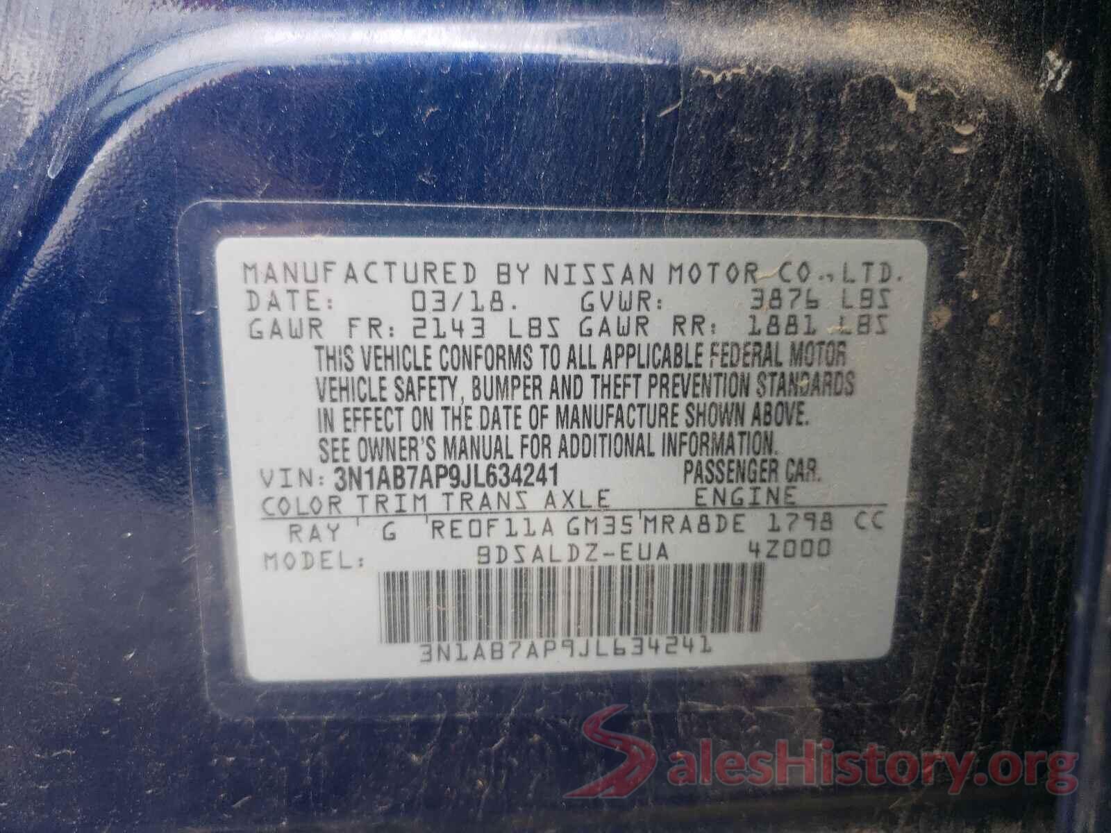 3N1AB7AP9JL634241 2018 NISSAN SENTRA