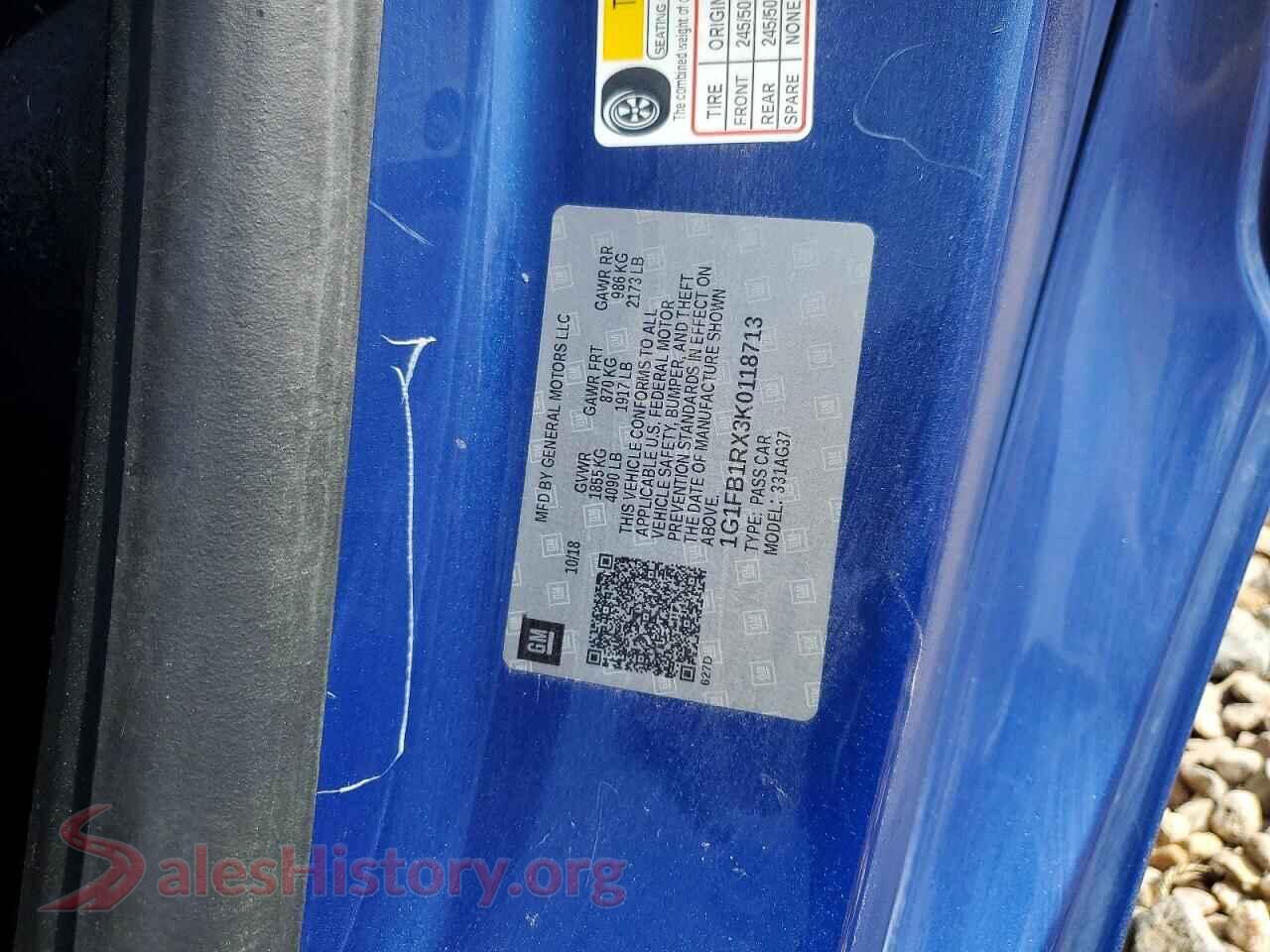 2019 CHEVROLET CAMARO VIN 1G1FB1RX3K0118713, wheel and tire