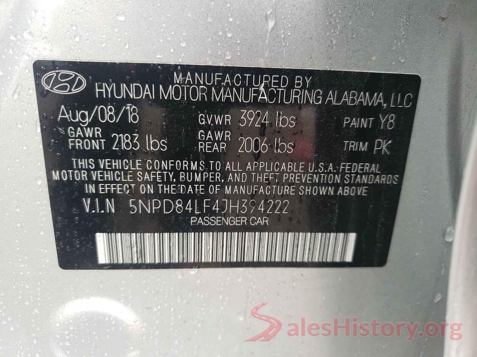 5NPD84LF4JH394222 2018 HYUNDAI ELANTRA