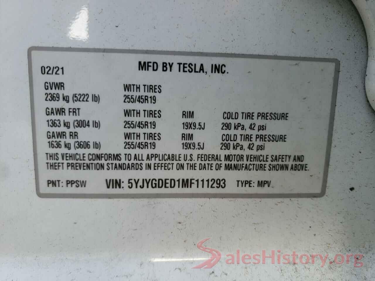 5YJYGDED1MF111293 2021 TESLA MODEL Y