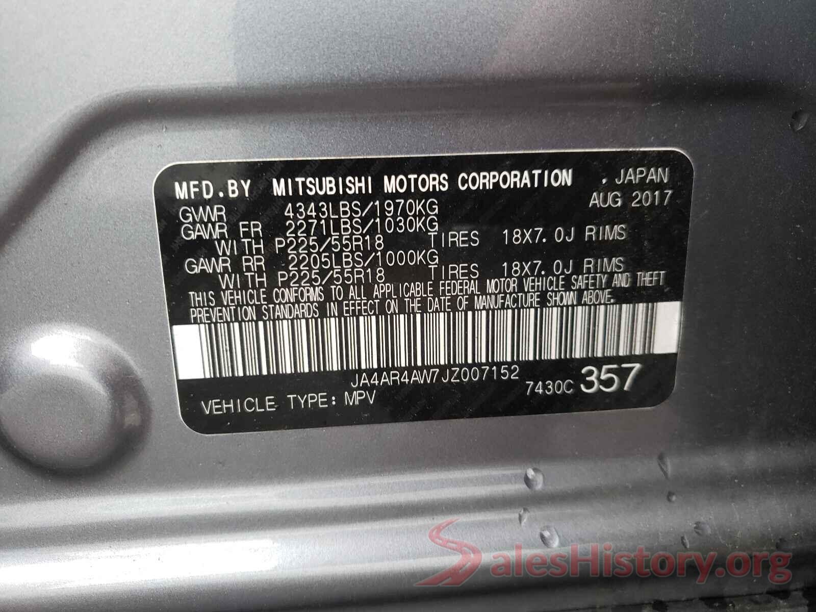 JA4AR4AW7JZ007152 2018 MITSUBISHI OUTLANDER