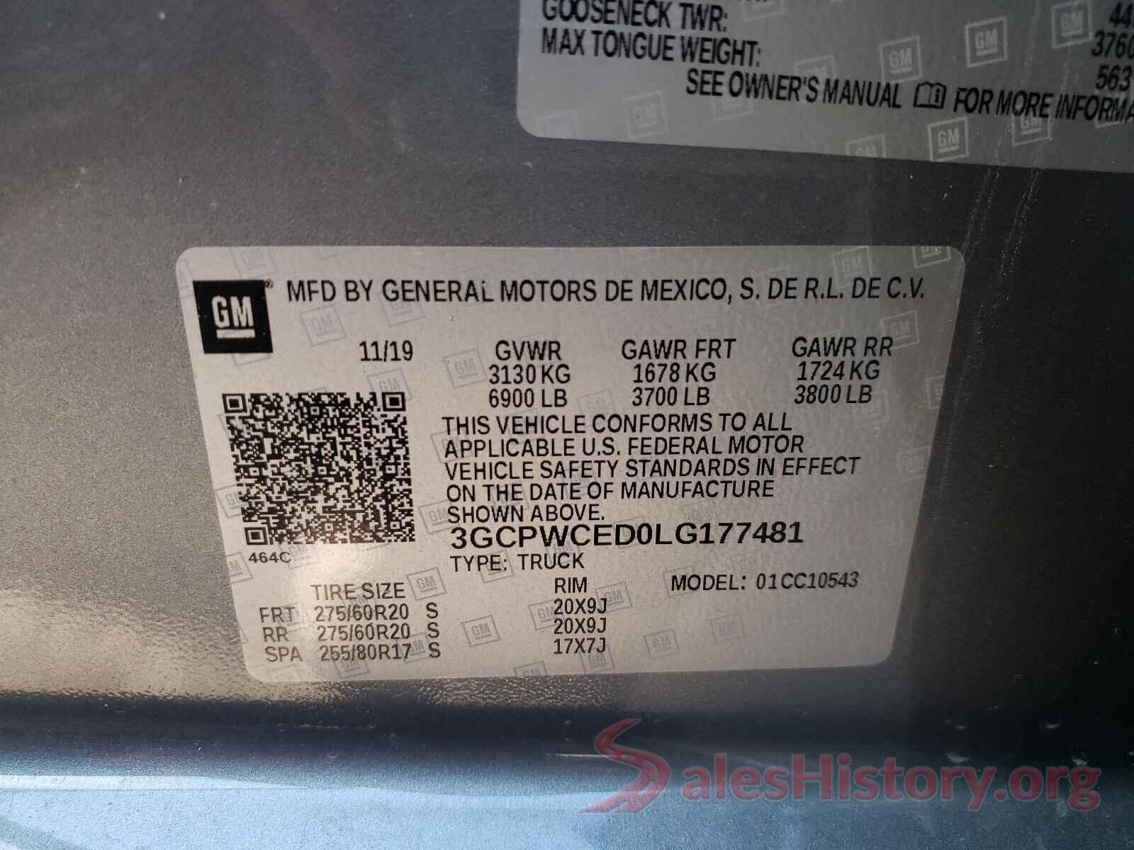 3GCPWCED0LG177481 2020 CHEVROLET SILVERADO