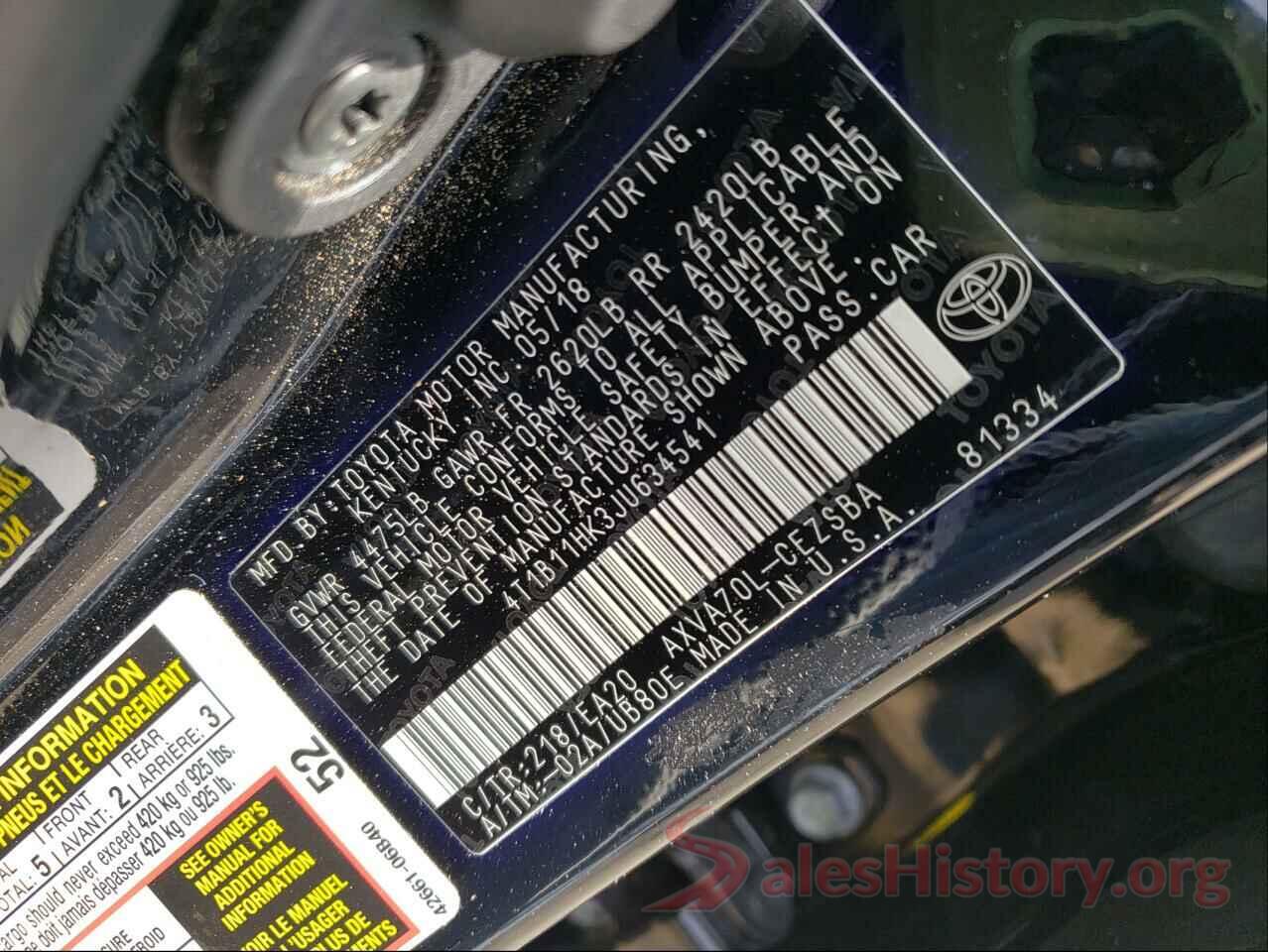 4T1B11HK3JU634541 2018 TOYOTA CAMRY