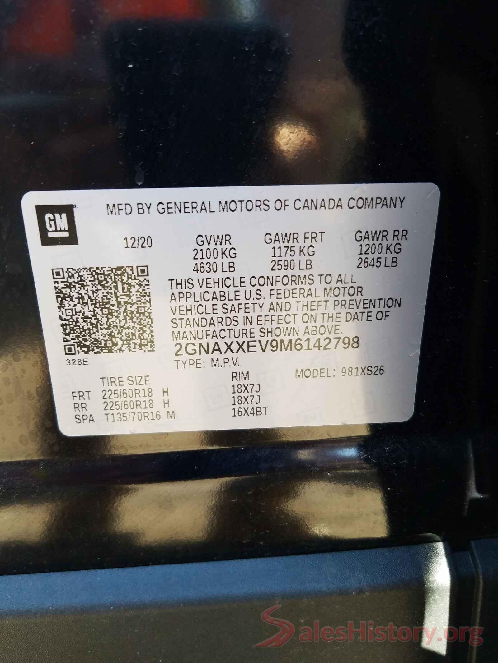 2GNAXXEV9M6142798 2021 CHEVROLET EQUINOX