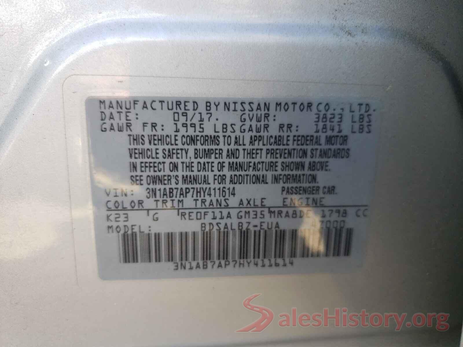 3N1AB7AP7HY411614 2017 NISSAN SENTRA