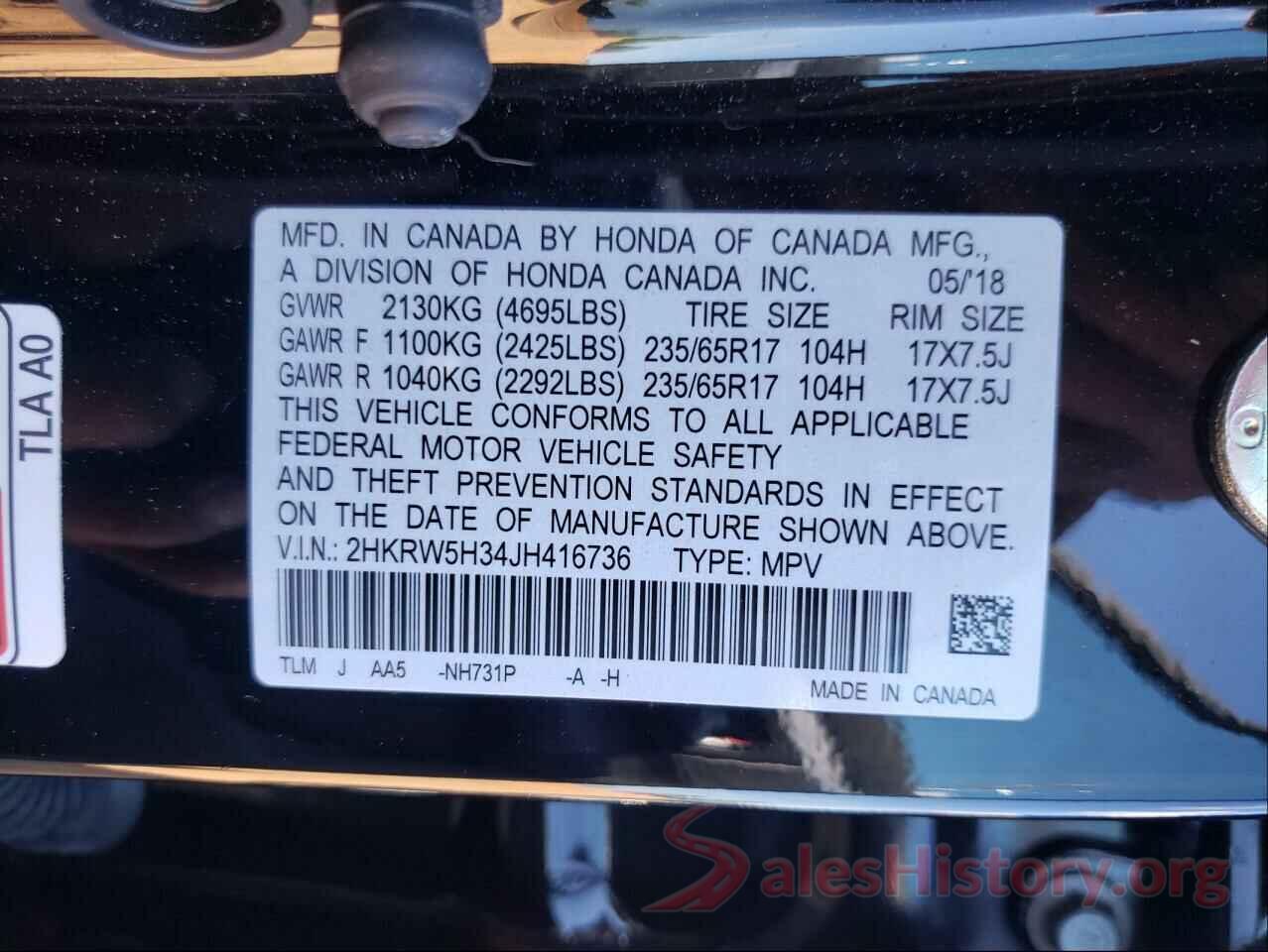 2HKRW5H34JH416736 2018 HONDA CRV