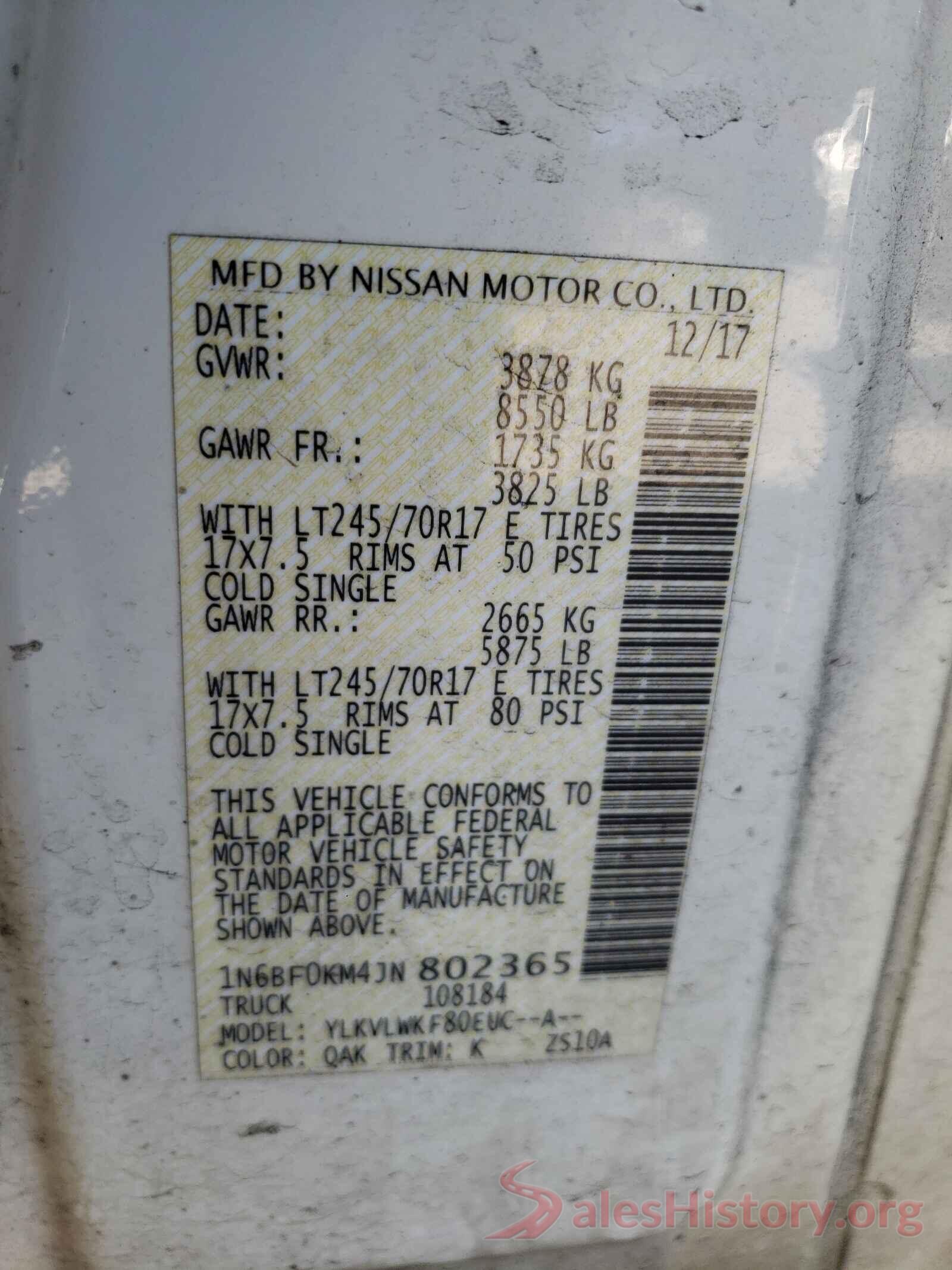 1N6BF0KM4JN802365 2018 NISSAN NV