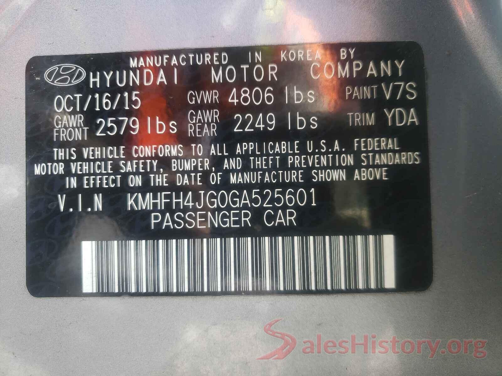 KMHFH4JG0GA525601 2016 HYUNDAI AZERA