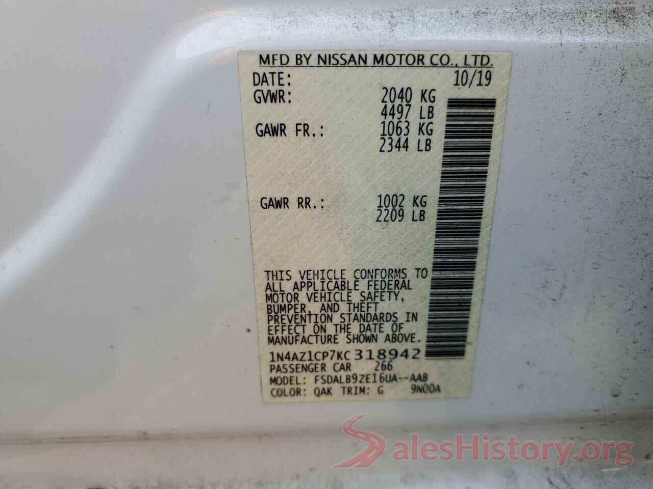 1N4AZ1CP7KC318942 2019 NISSAN LEAF