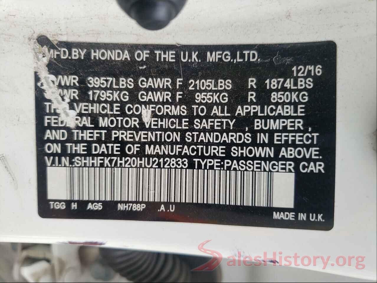 SHHFK7H20HU212833 2017 HONDA CIVIC