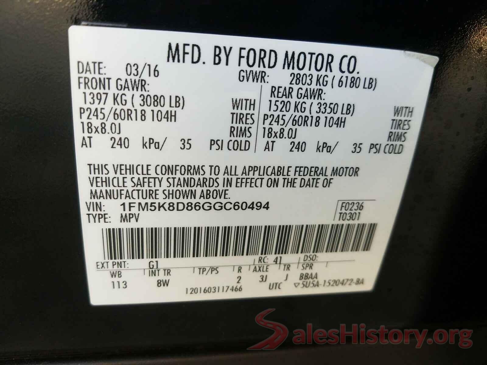 1FM5K8D86GGC60494 2016 FORD EXPLORER