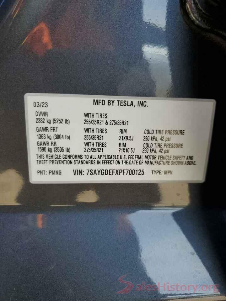 7SAYGDEFXPF700125 2023 TESLA MODEL Y